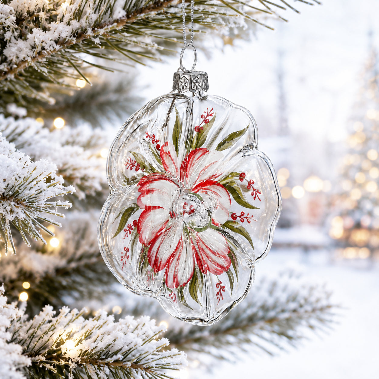 Flower-Shaped Clear Glass Christmas Ornament