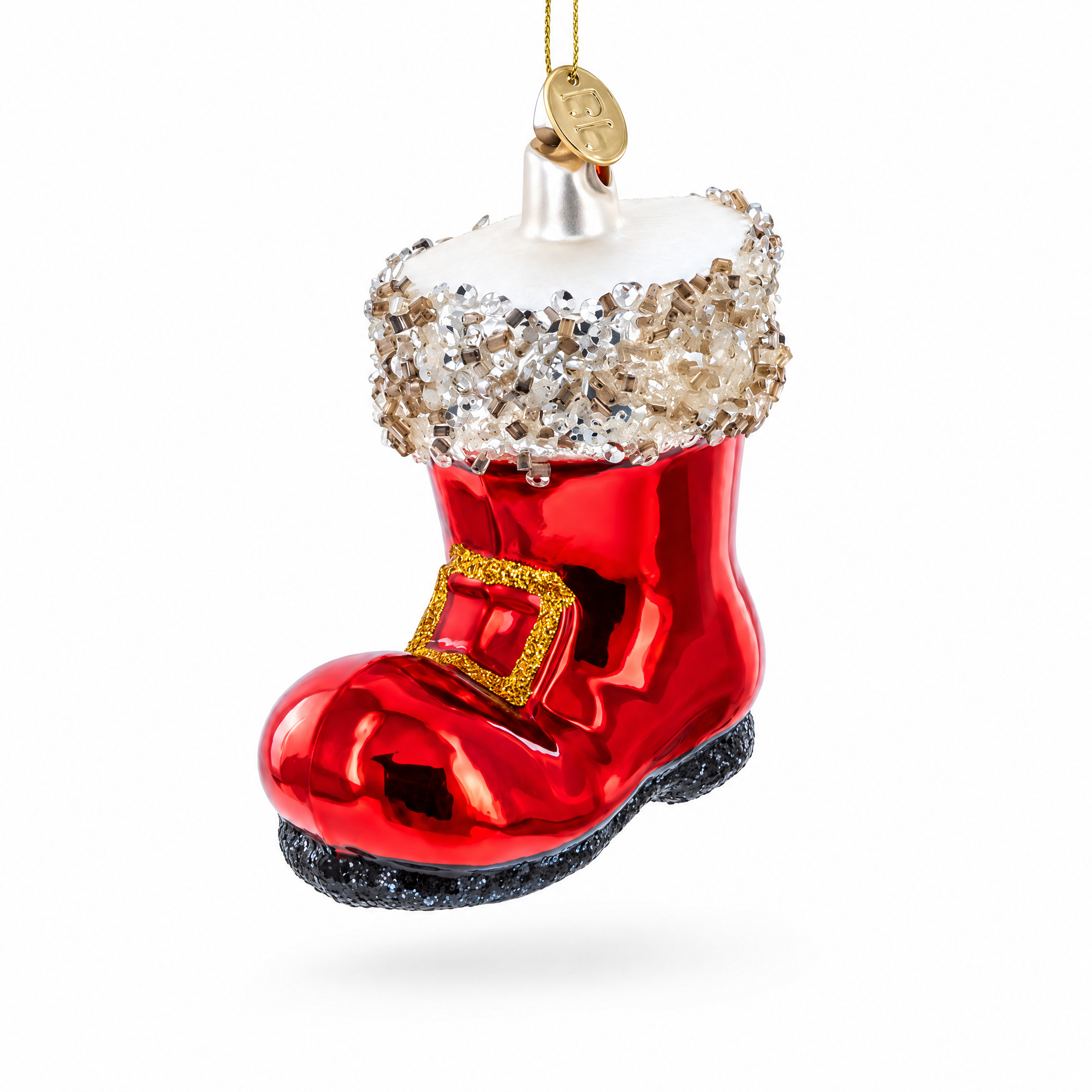 Santa Boot Glass Christmas Ornament