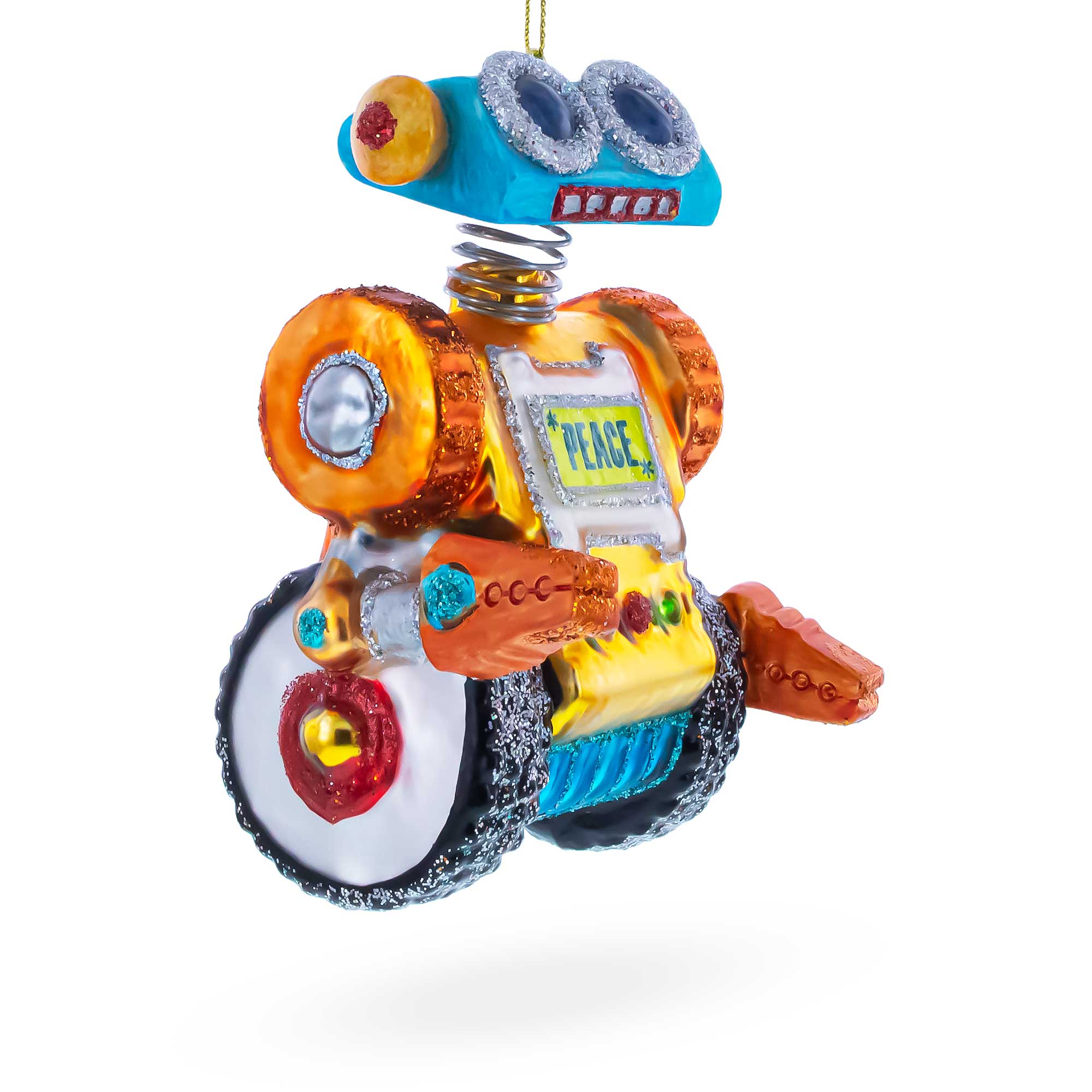 Robot on Wheels Glass Christmas Ornament