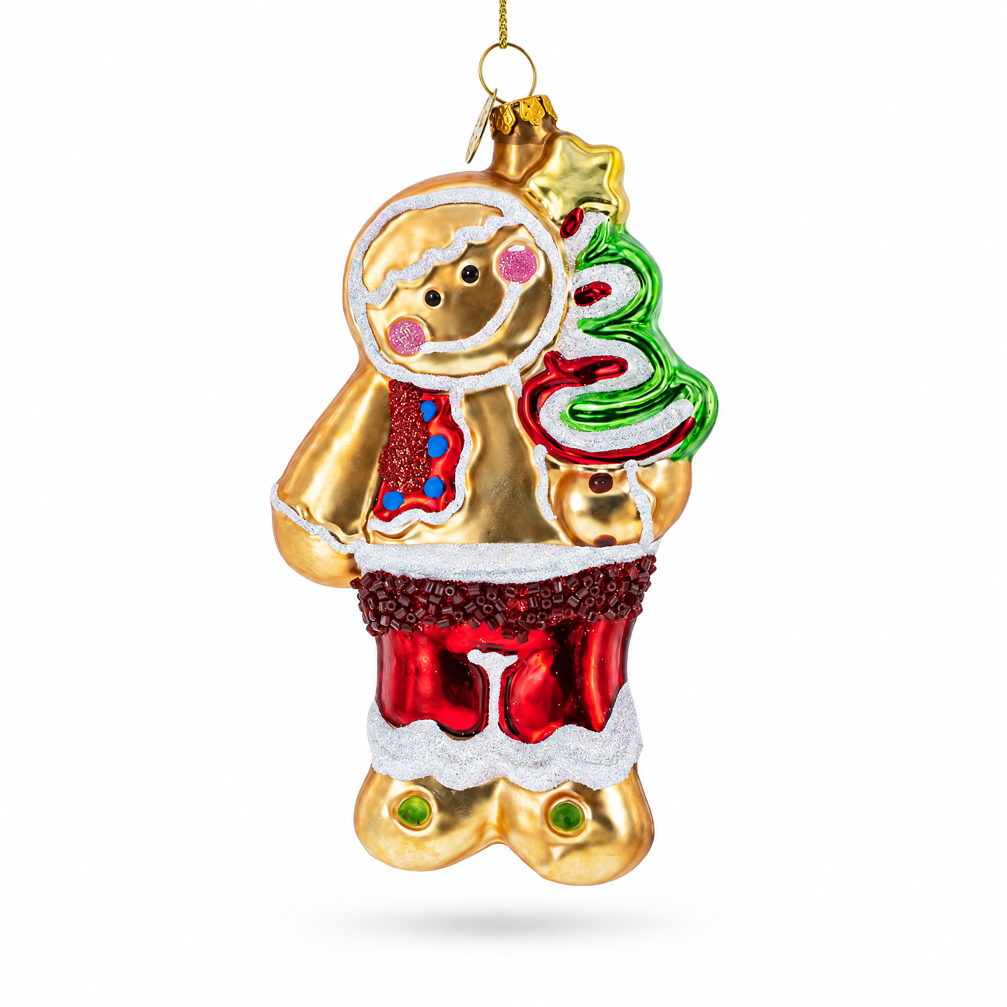 Gingerbread with Christmas Tree Glass Ornament