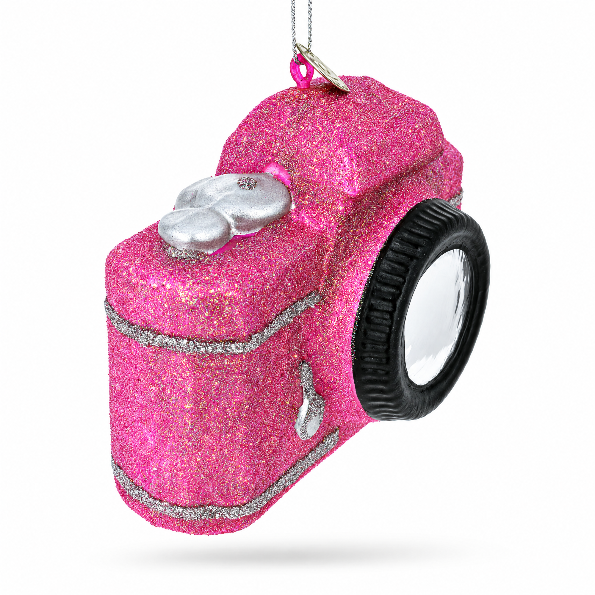 Vintage Pink Camera Glass Christmas Ornament