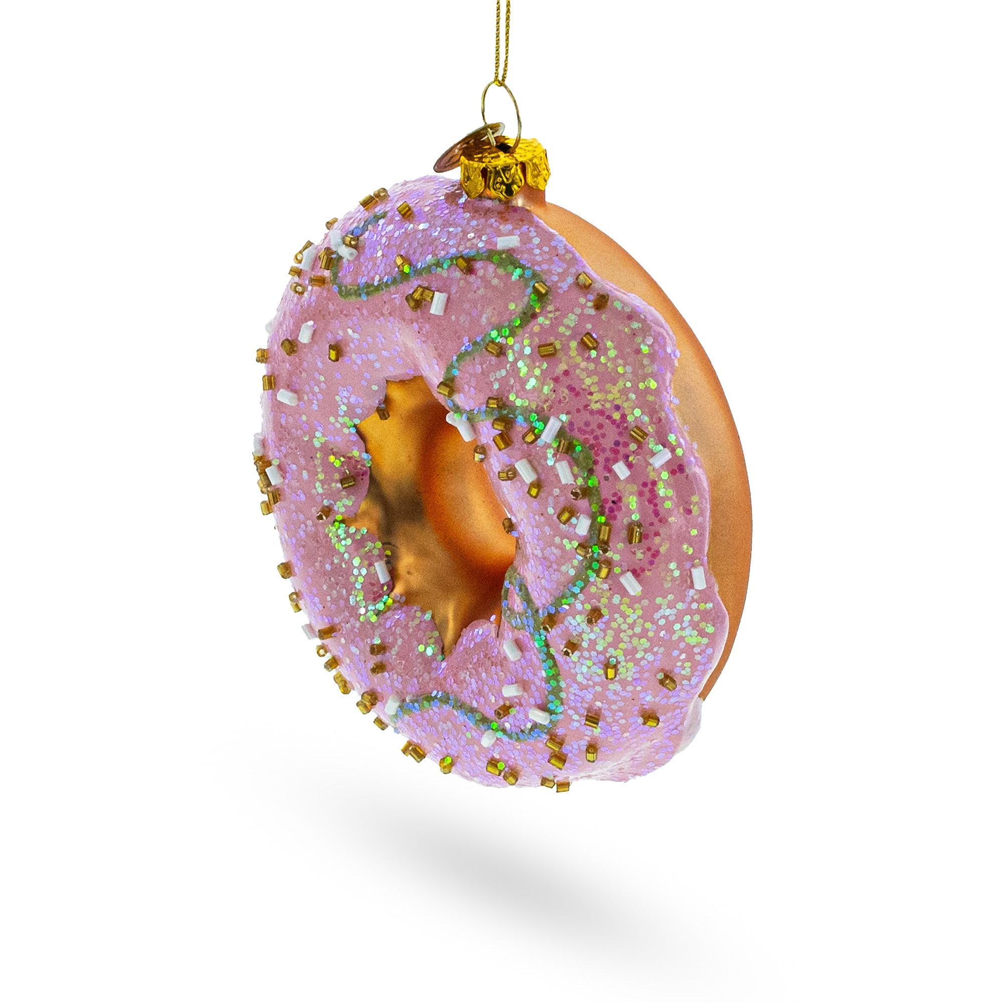 Pink Glazed Donut Glass Christmas Ornament