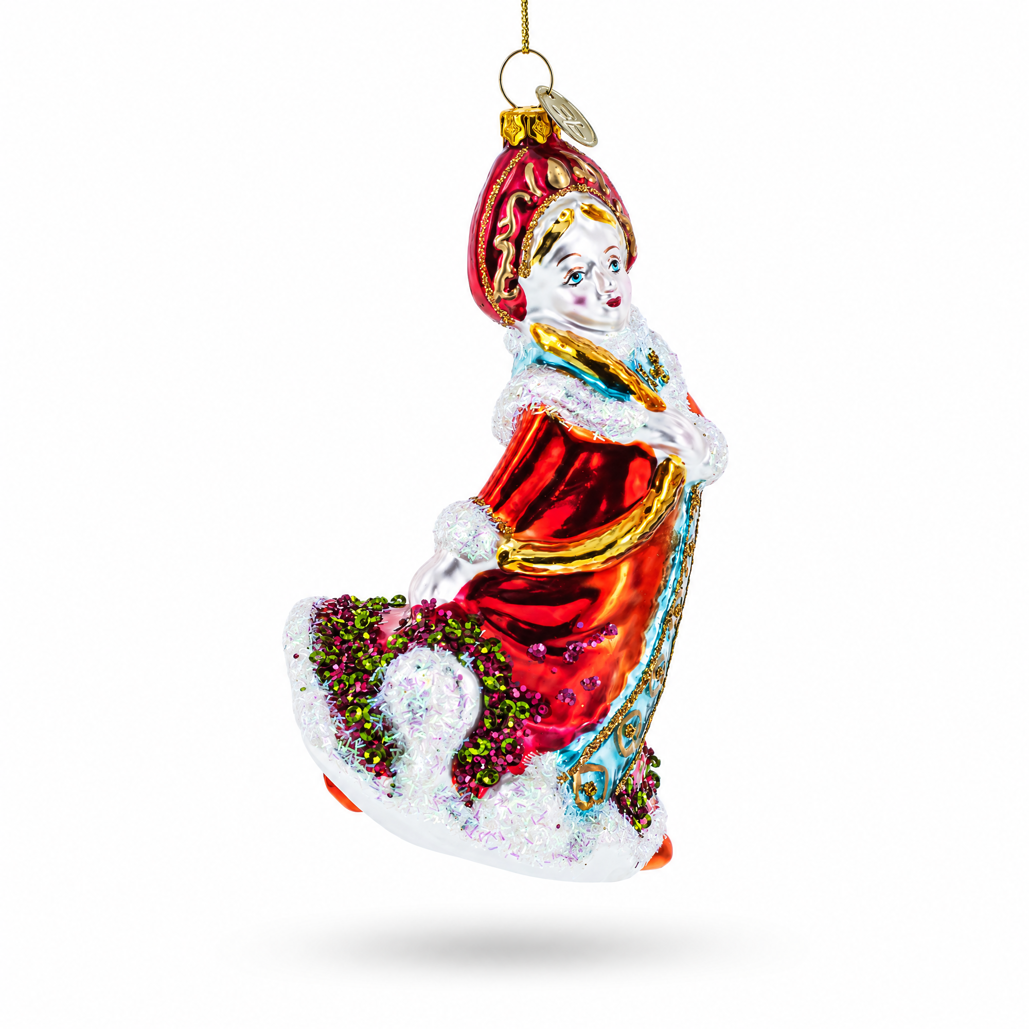 Snow Maiden in Red Glass Christmas Ornament