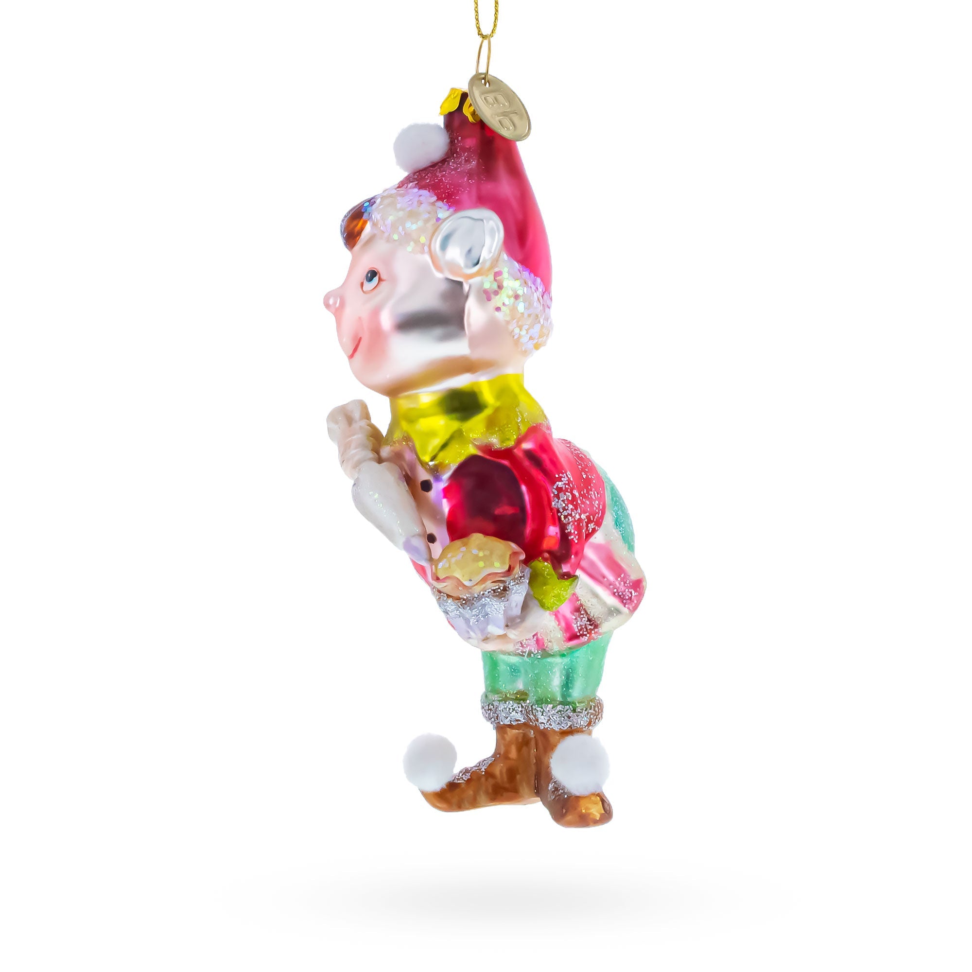 Whimsical Elf Decorating Cupcake Glass Christmas Ornament
