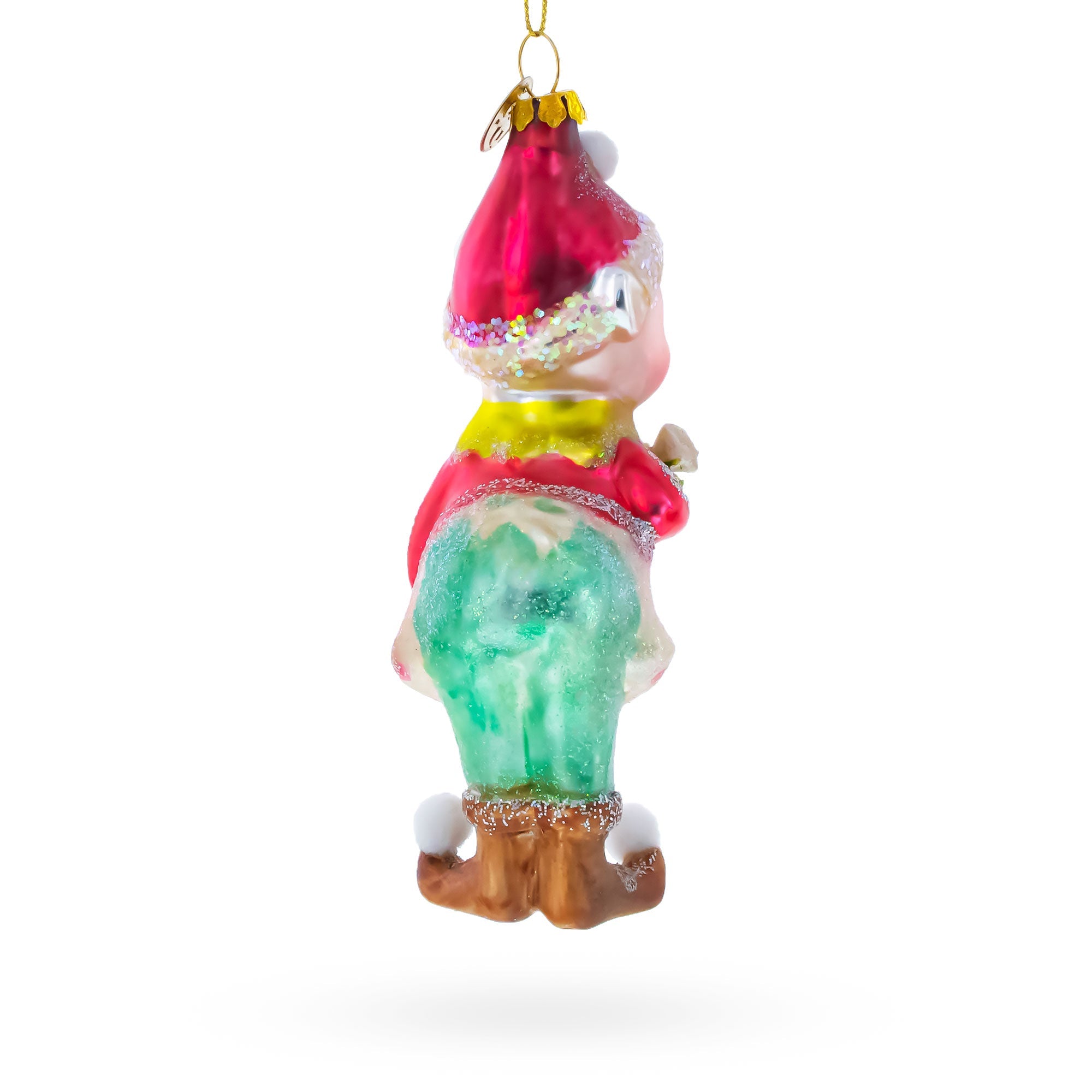 Whimsical Elf Decorating Cupcake Glass Christmas Ornament