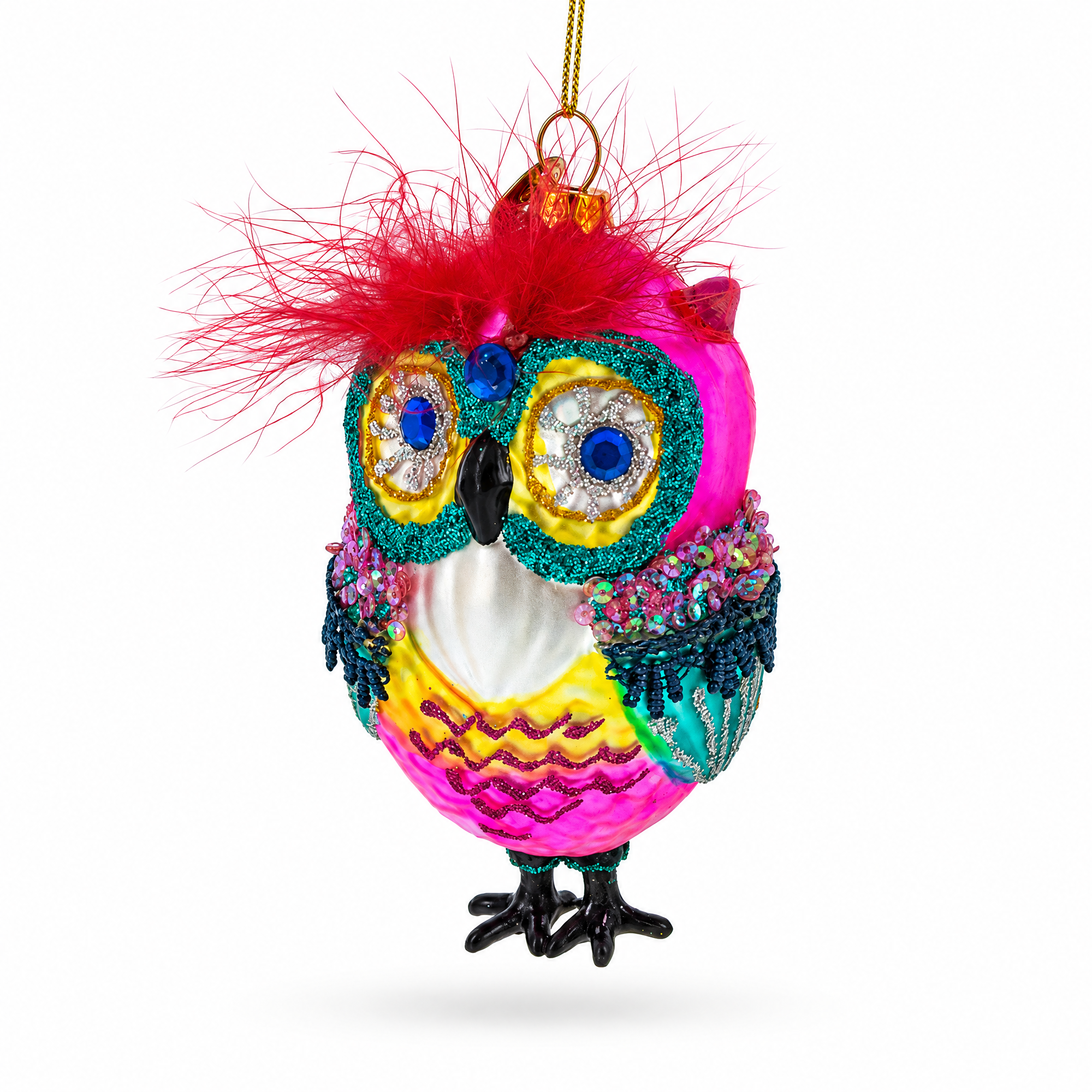 Vibrant Colorful Owl Glass Christmas Ornament