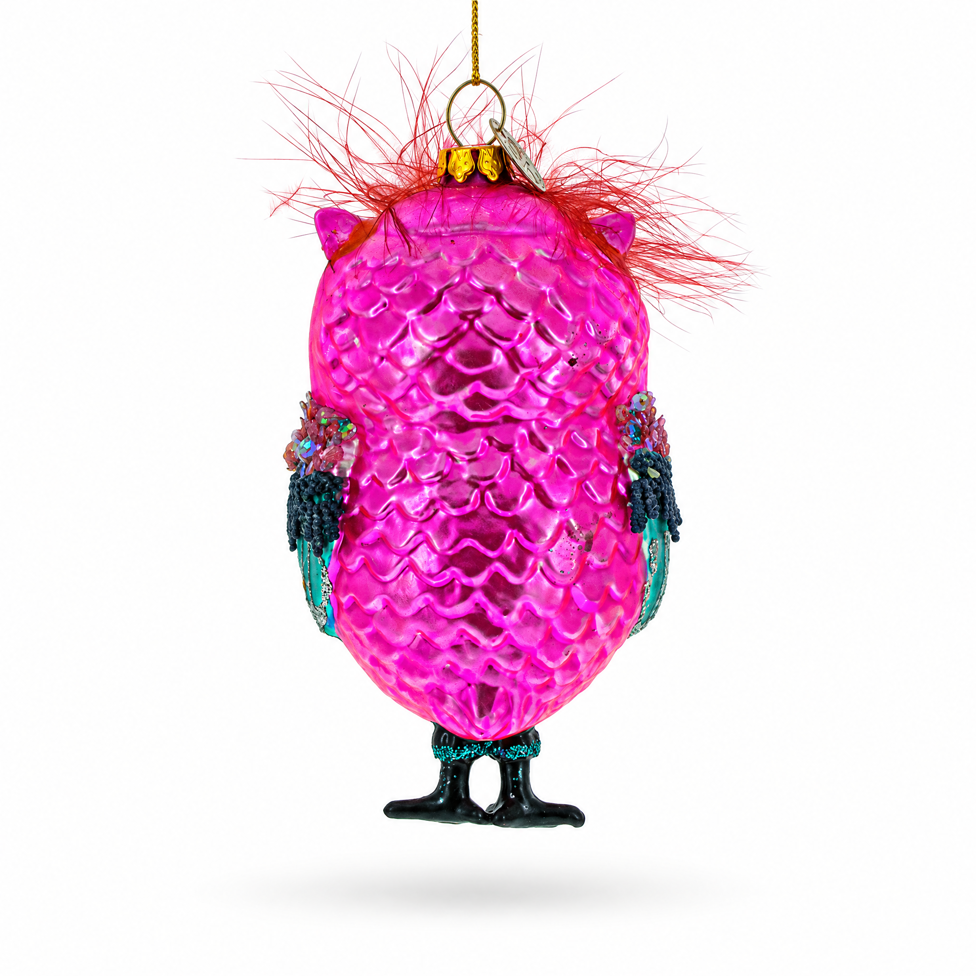 Vibrant Colorful Owl Glass Christmas Ornament