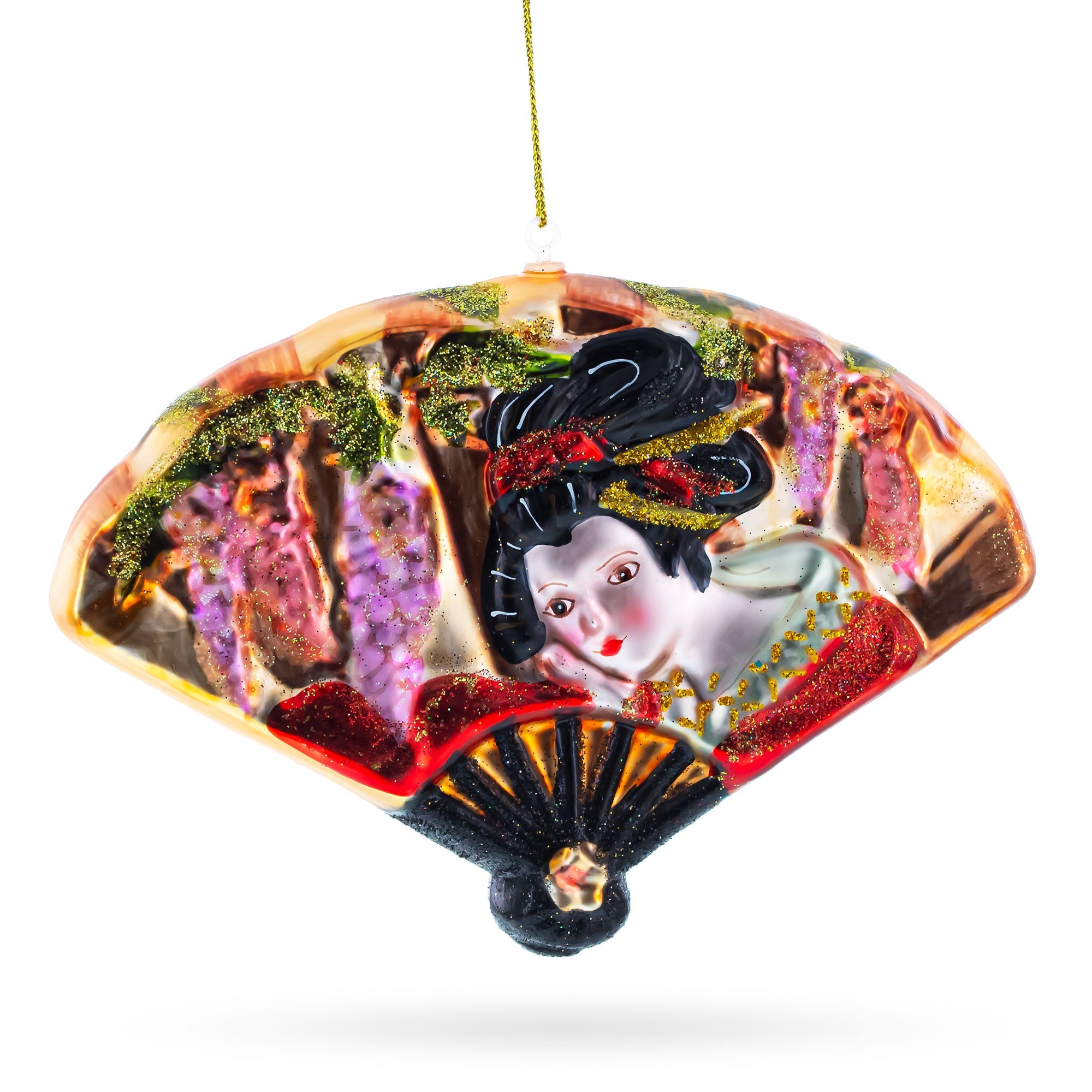 Oriental Fan Glass Christmas Ornament