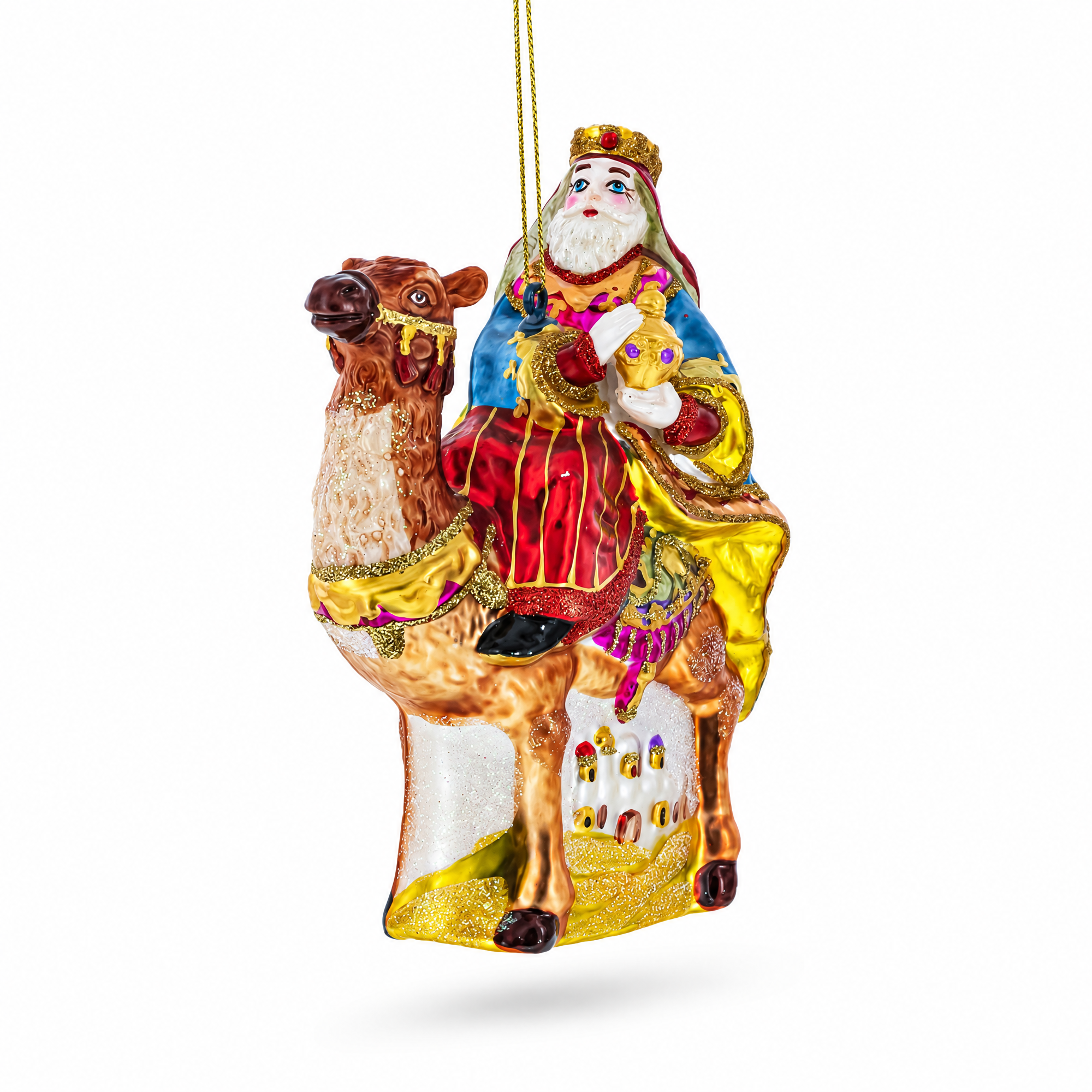 Wiseman on a Camel Glass Christmas Ornament