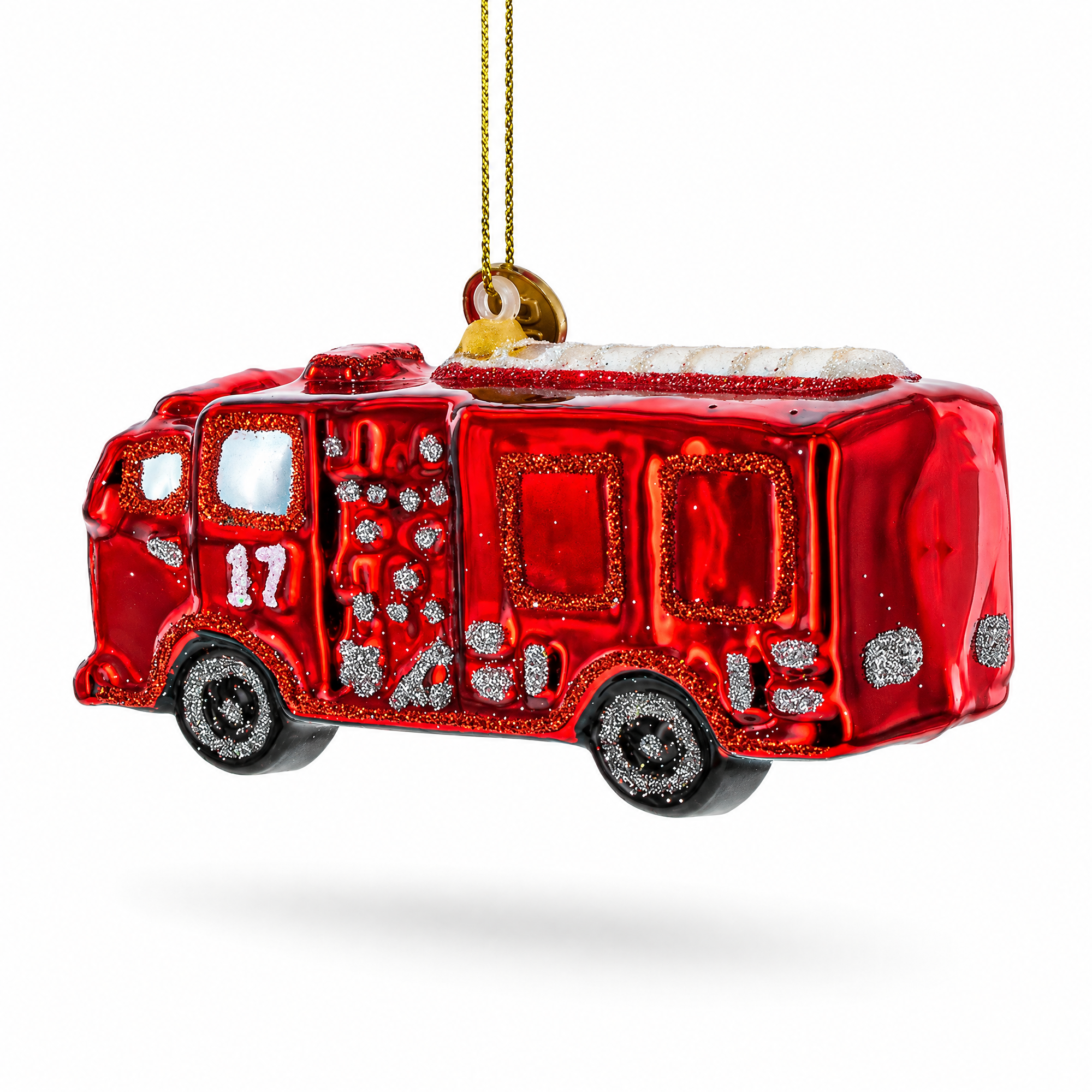 Gleaming Firetruck Glass Christmas Ornament