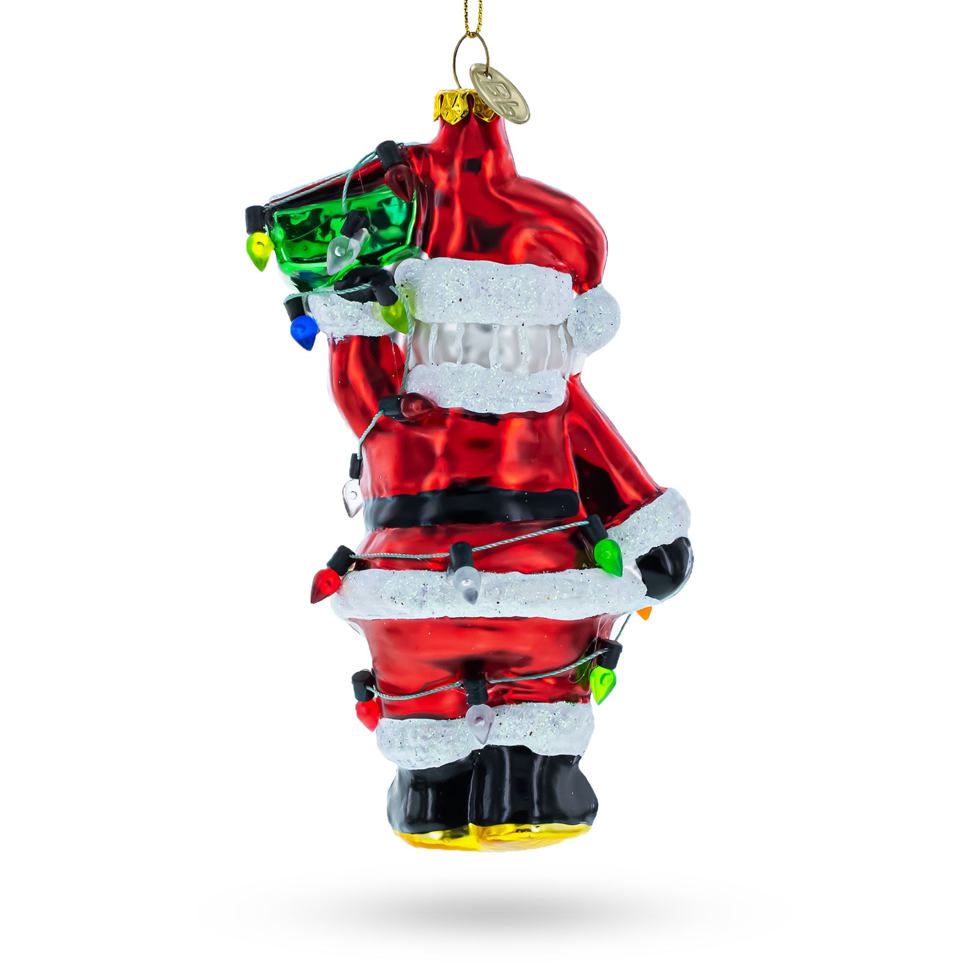 Santa with Festive Lights Glass Christmas Ornament