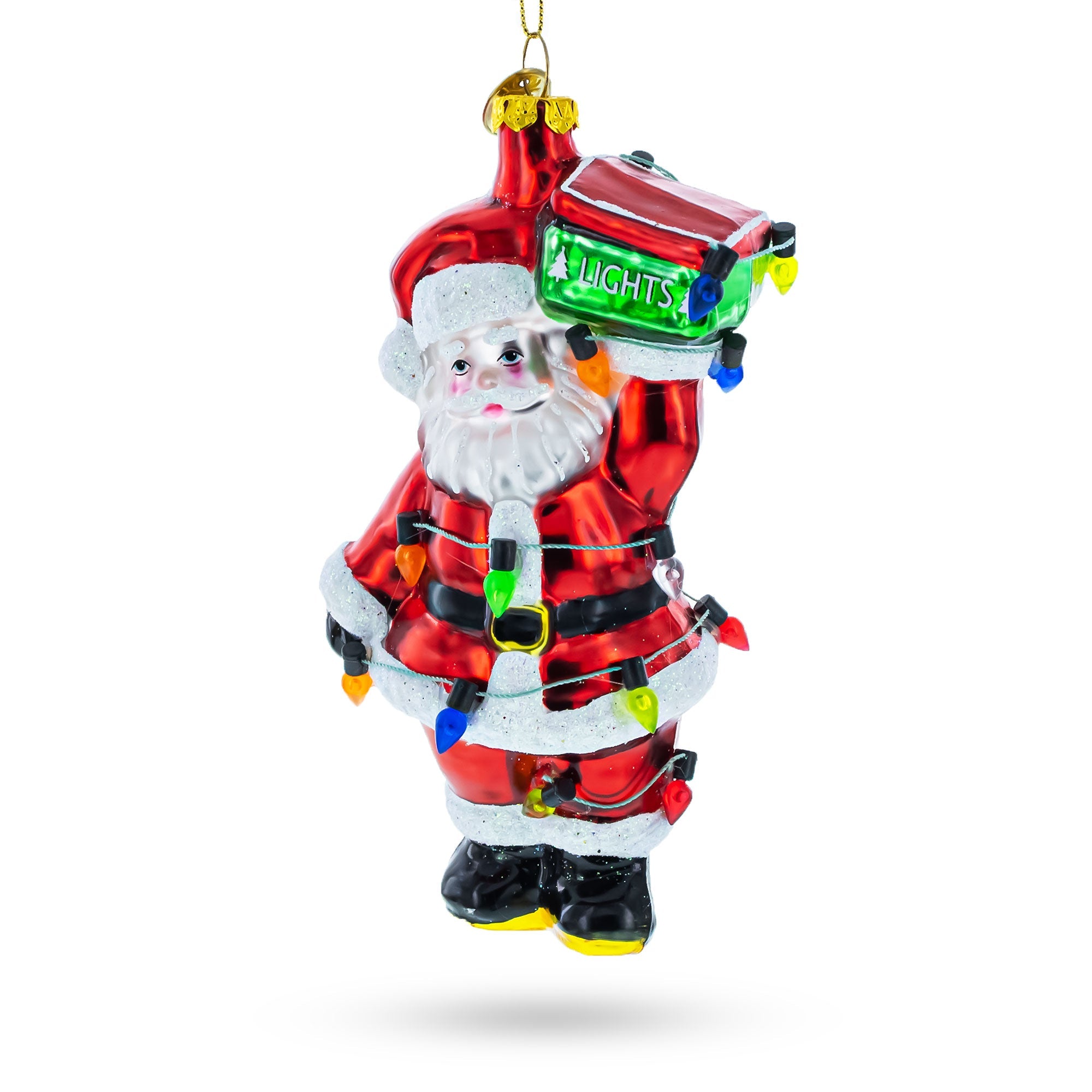 Santa with Festive Lights Glass Christmas Ornament