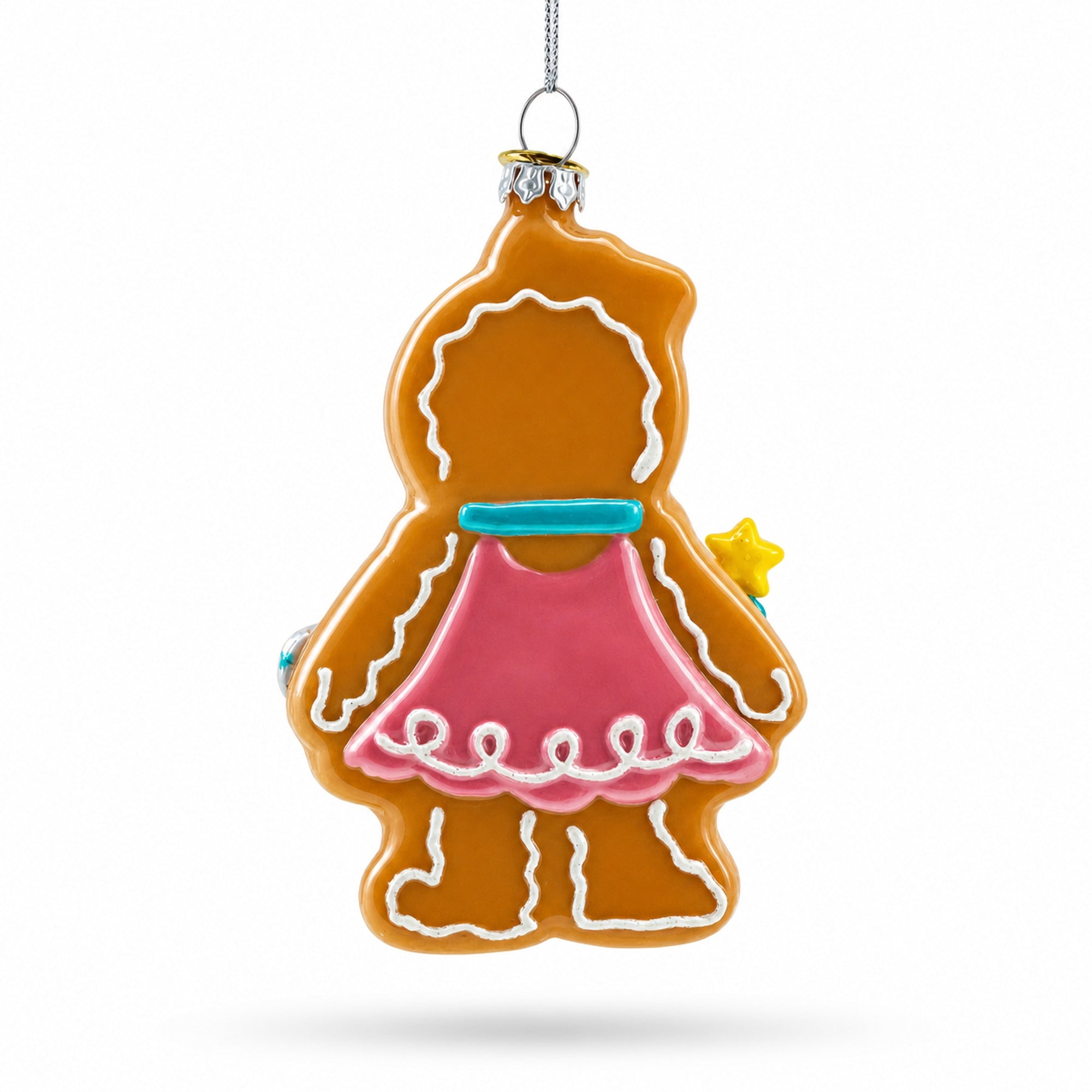Sweet Gingerbread Girl in Festive Attire Glass Christmas Ornament