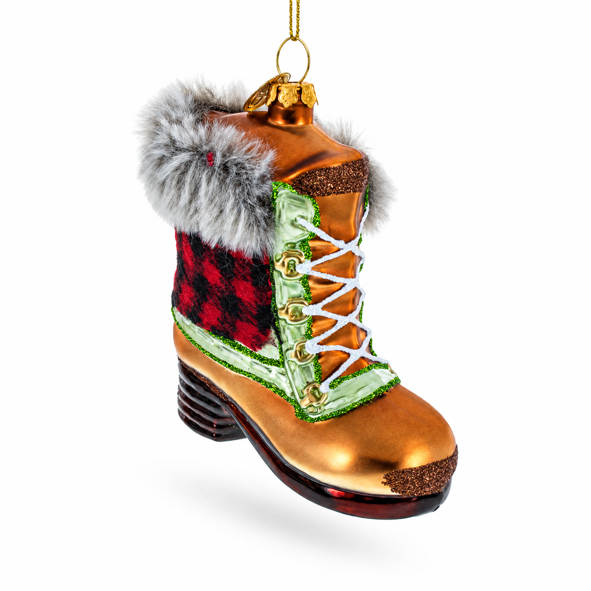 Winter Furry Boot Glass Christmas Ornament