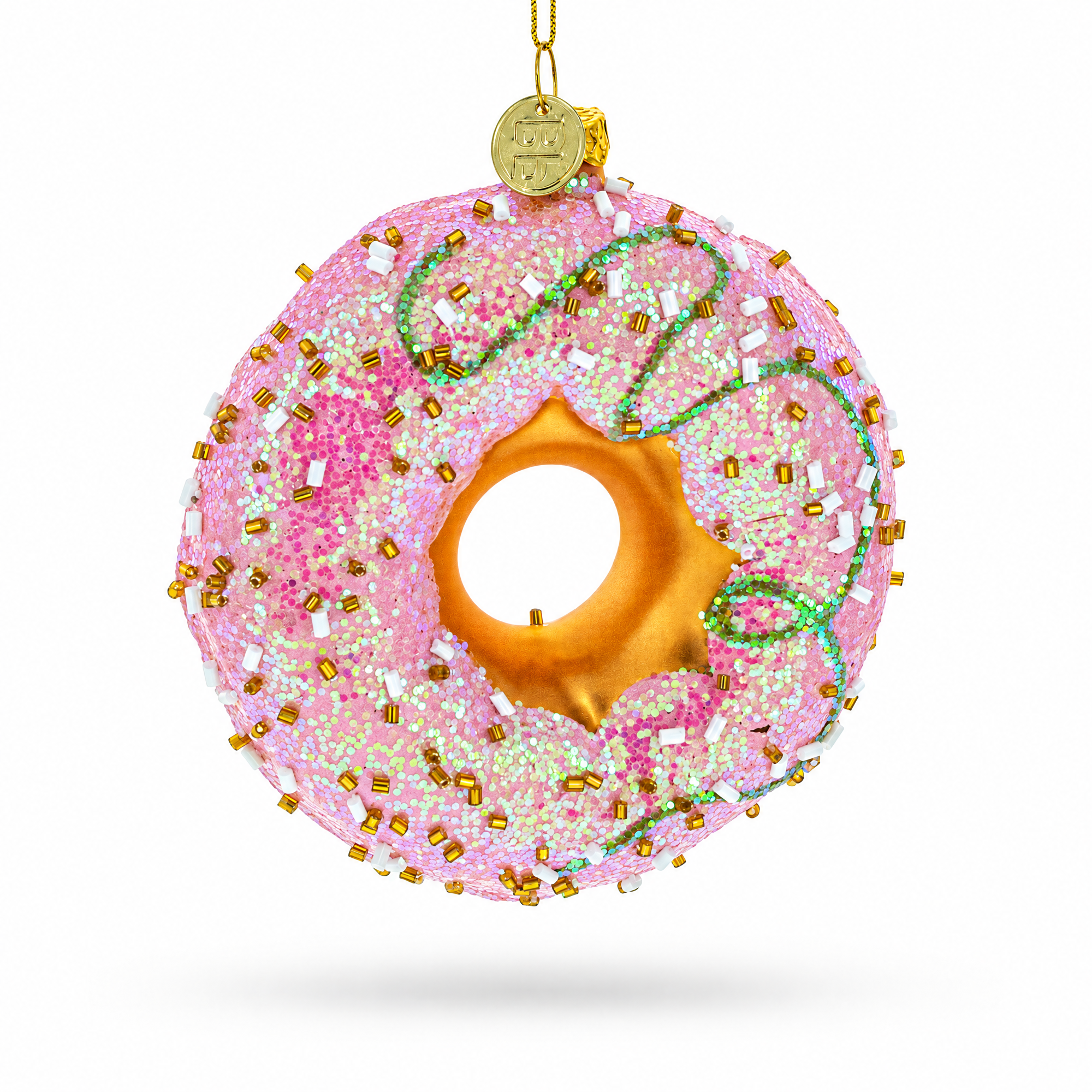 Pink Glazed Doughnut Glass Christmas Ornament