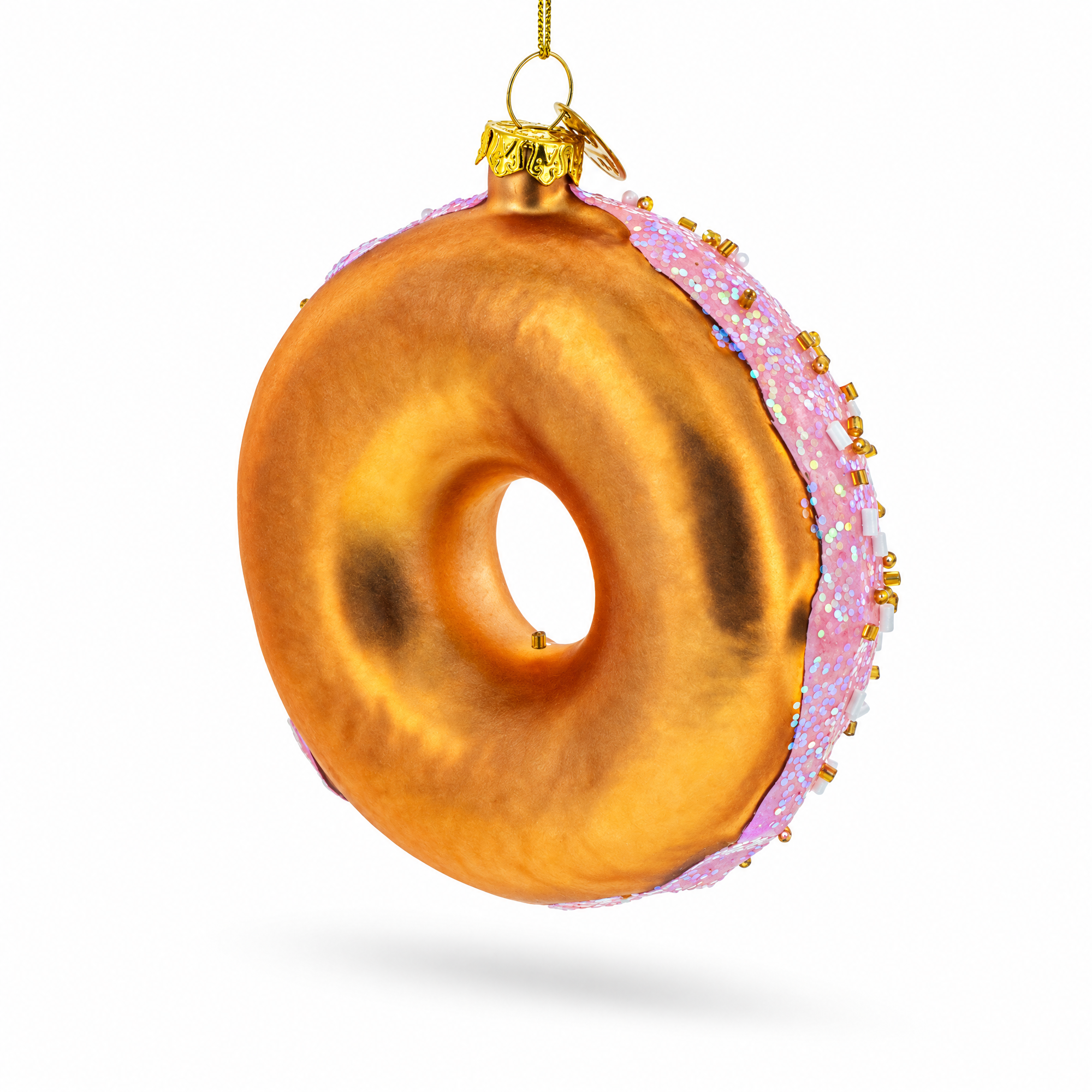 Pink Glazed Doughnut Glass Christmas Ornament