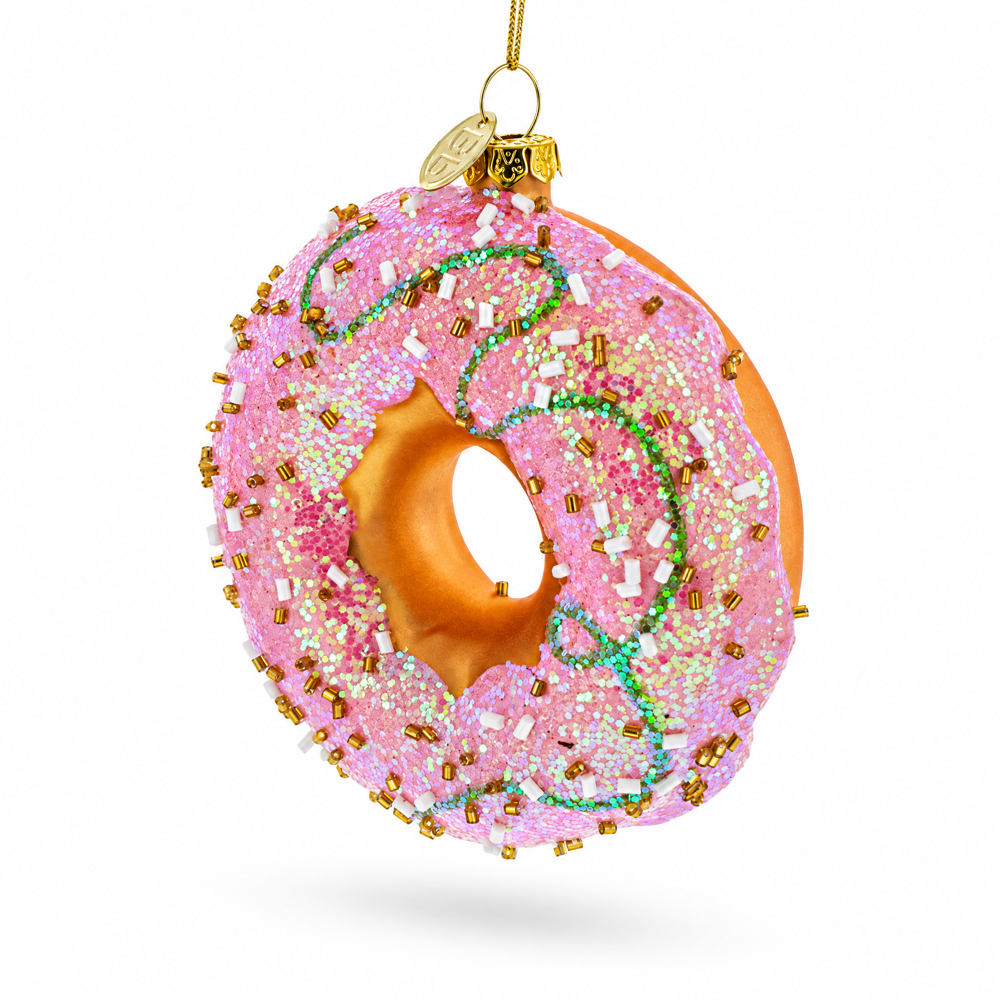 Pink Glazed Doughnut Glass Christmas Ornament