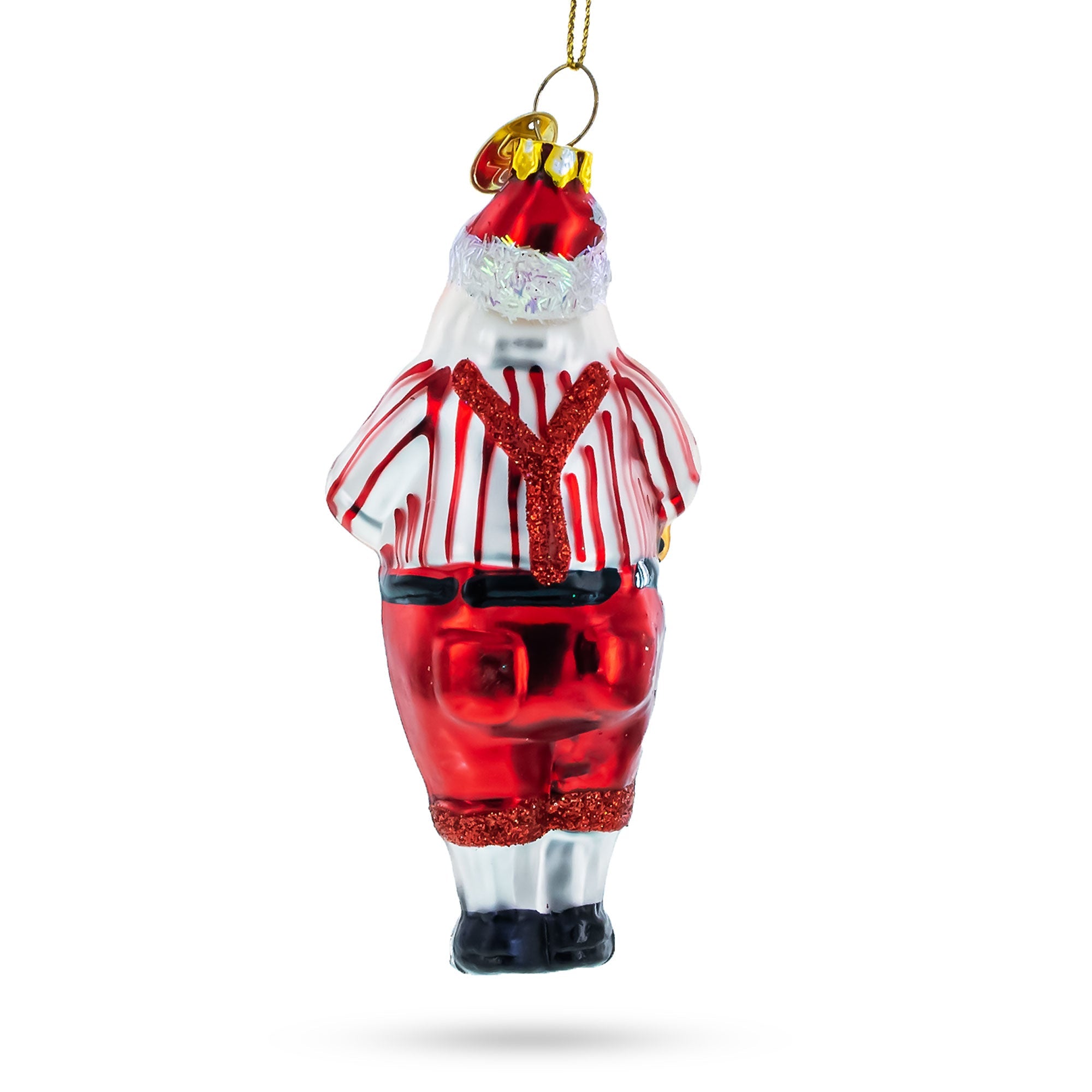 Santa with Teddy Bear and Gift Glass Christmas Ornament