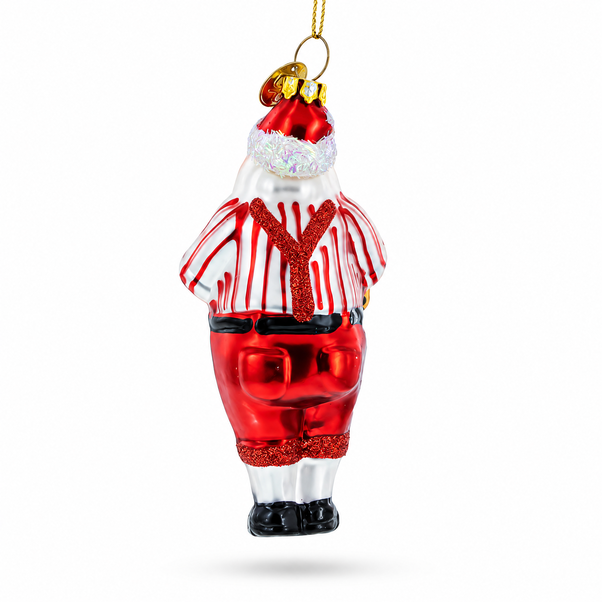 Santa with Teddy Bear and Gift Glass Christmas Ornament
