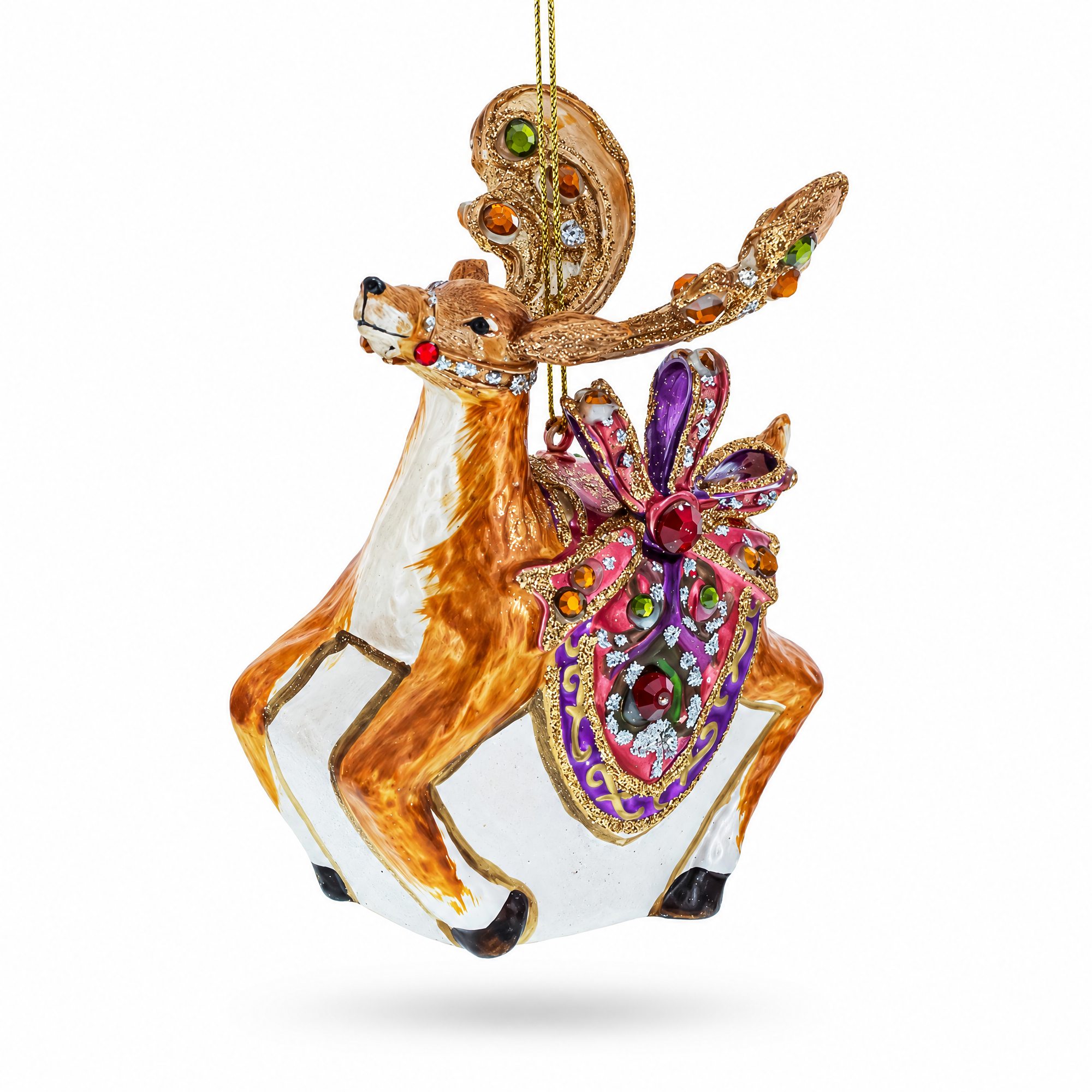Fancy Reindeer Glass Christmas Ornament