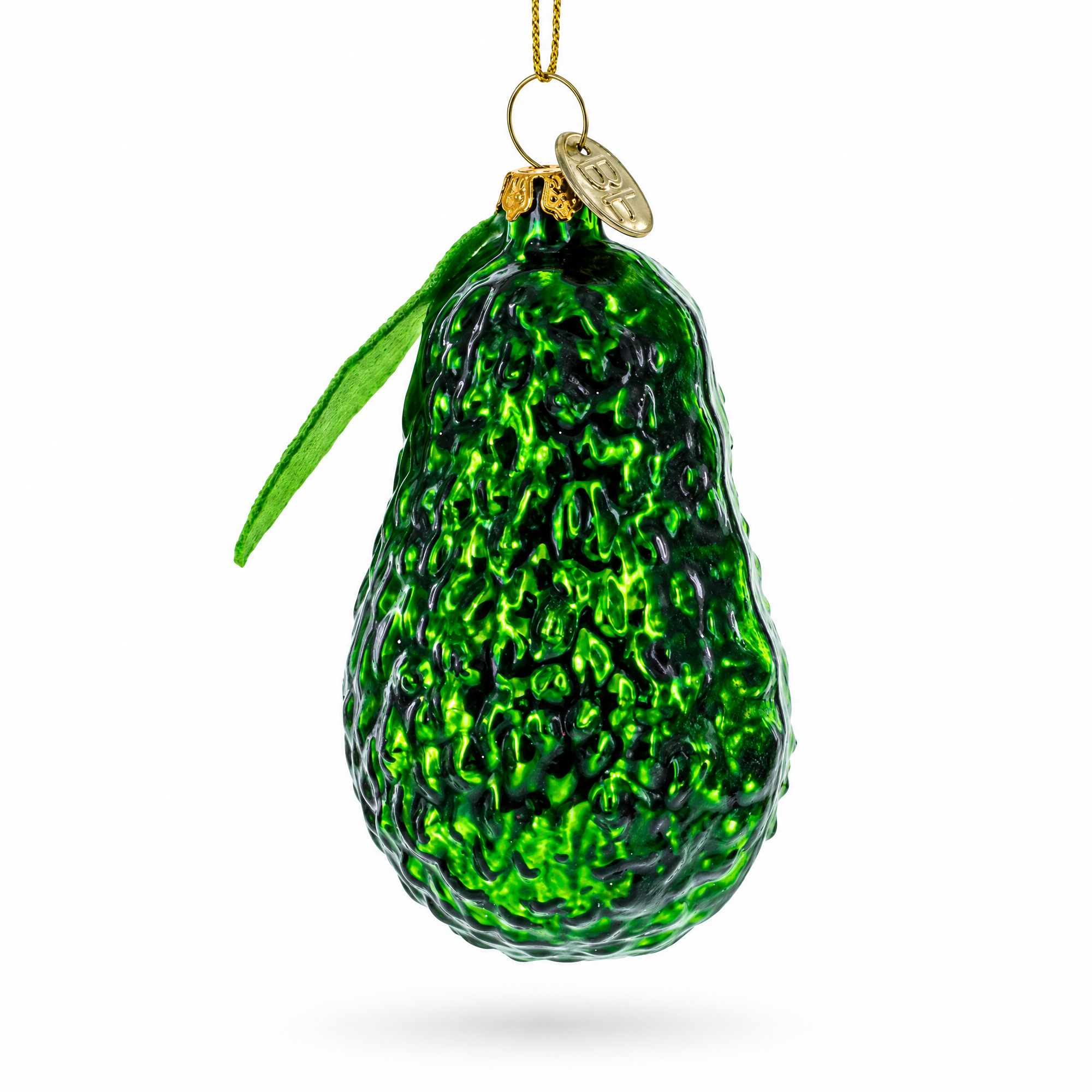 Avocado with Leaf Glass Christmas Ornament