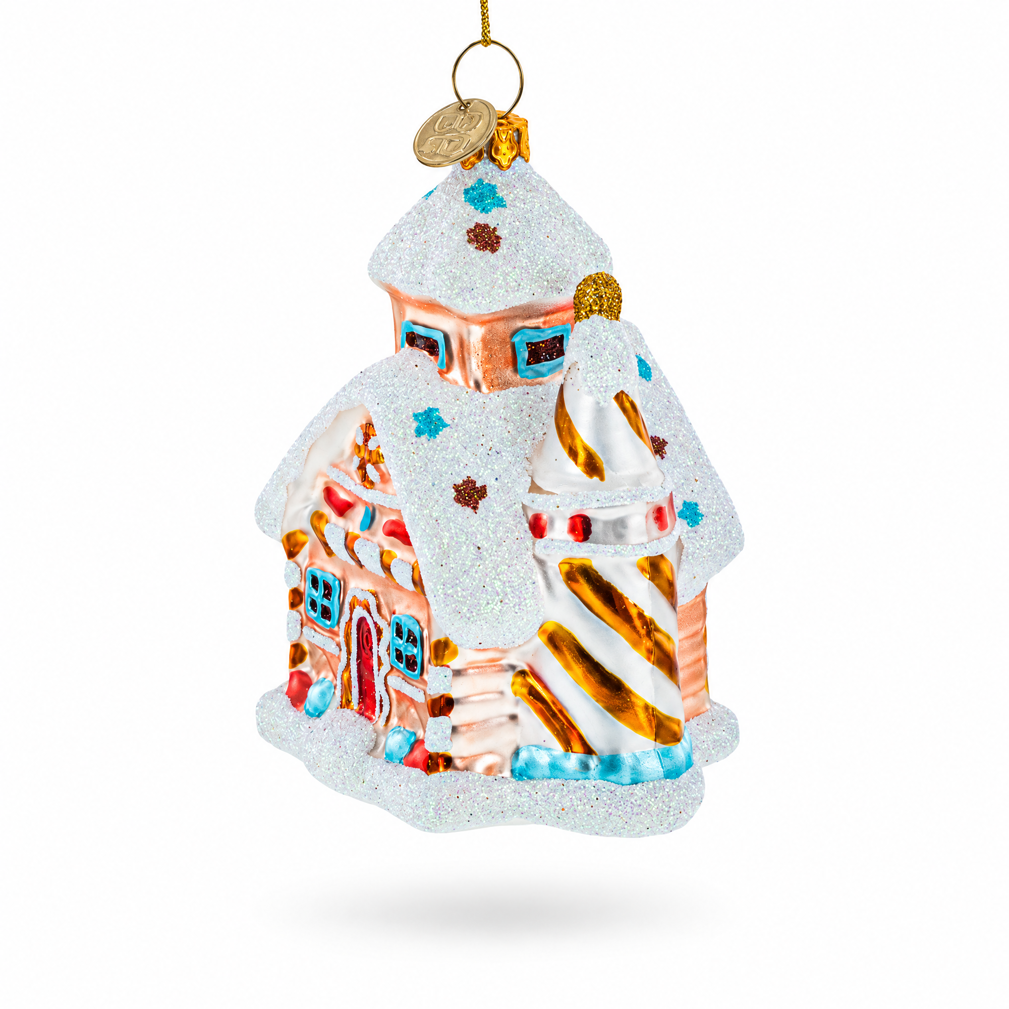 Candy-Coated Gingerbread House Glass Christmas Ornament