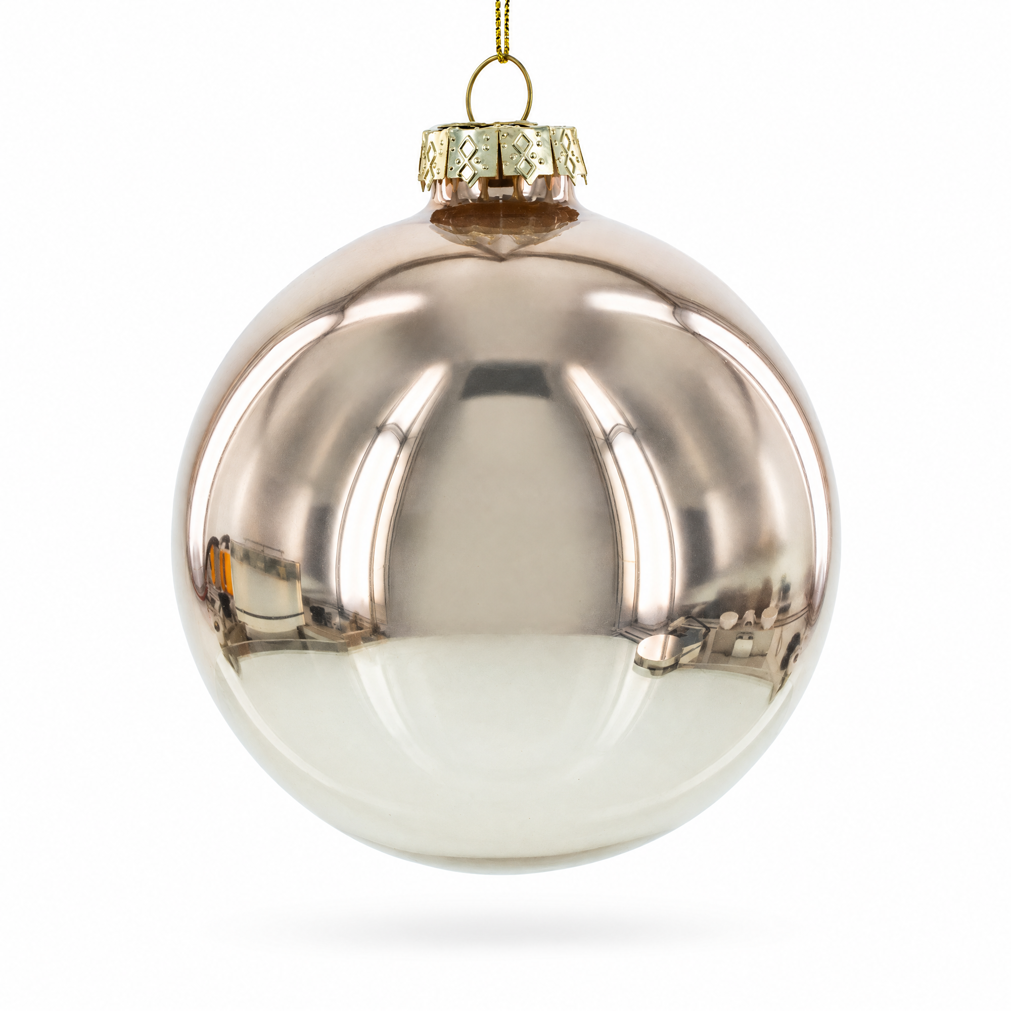 Rose Gold and Yellow Bejeweled Glass Egg Christmas Ornament