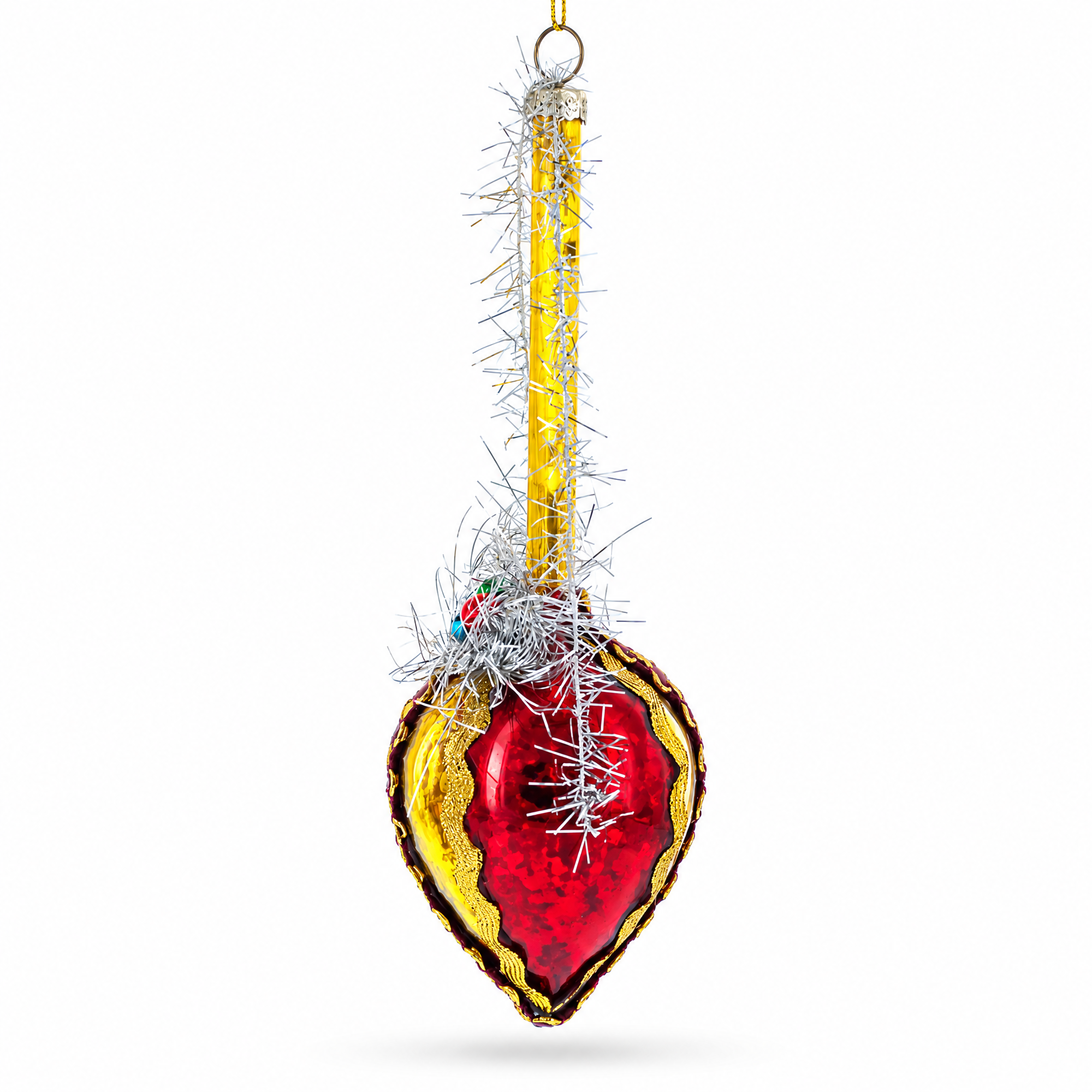 Vintage-Style Tinsel and Bells Drop Glass Christmas Ornament