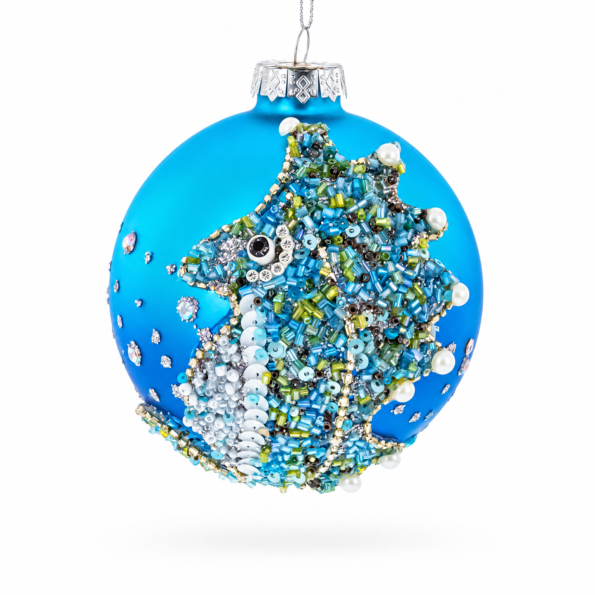 Beaded Seahorse Ocean Glass Ball Christmas Ornament
