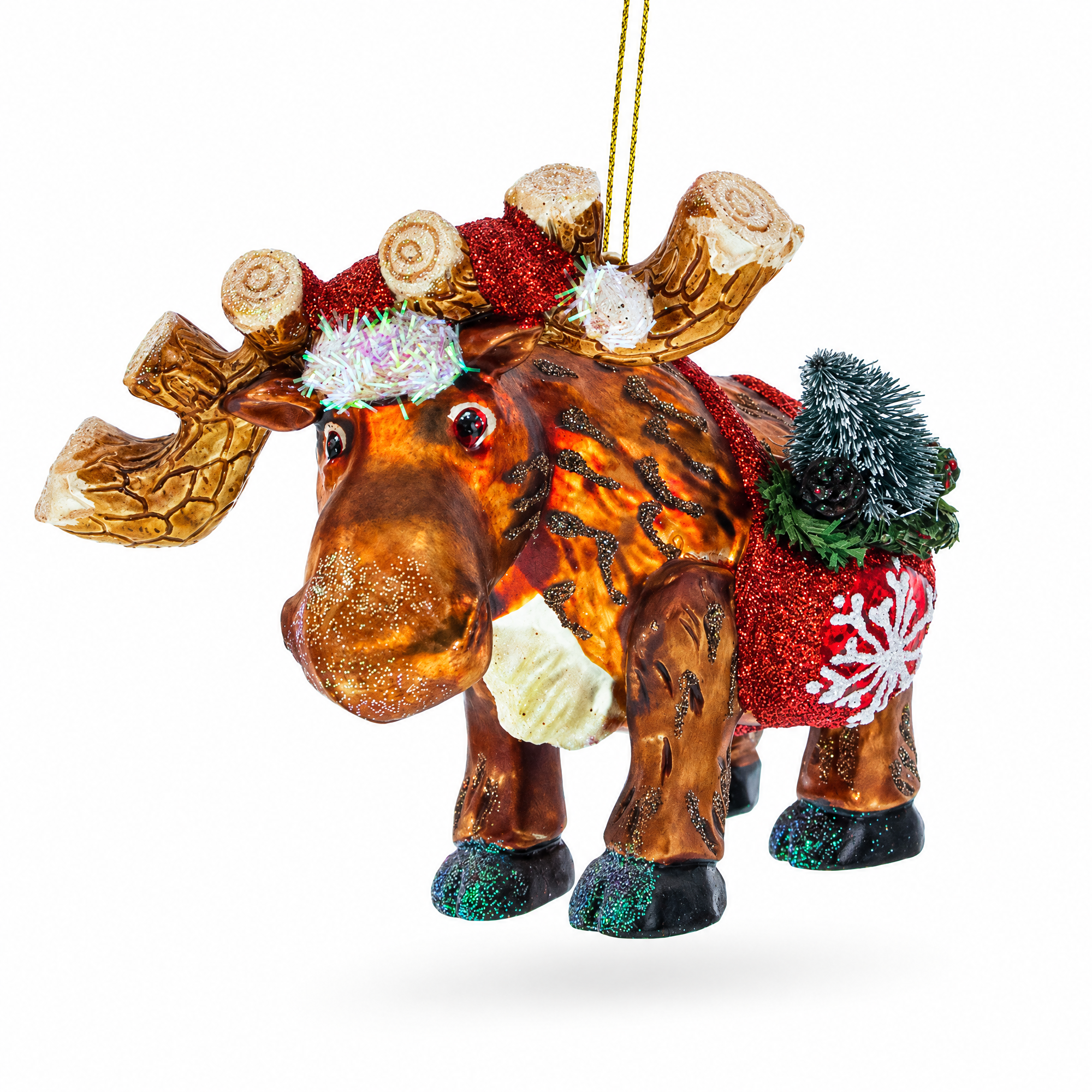 Moose with Twinkling Lights Glass Christmas Ornament