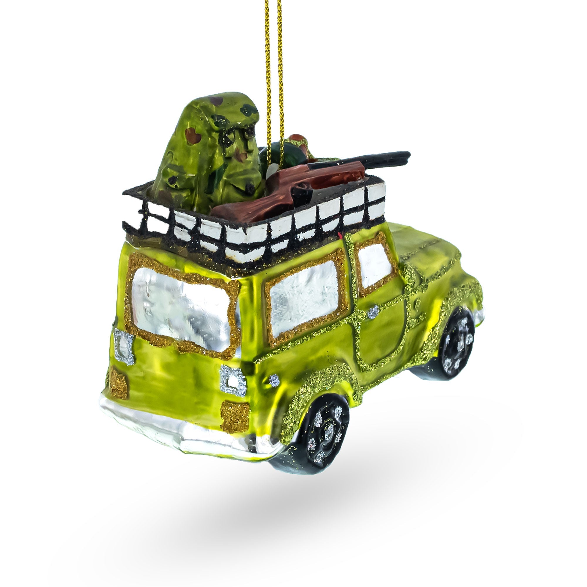 Off-Road Safari Adventure Vehicle Glass Christmas Ornament