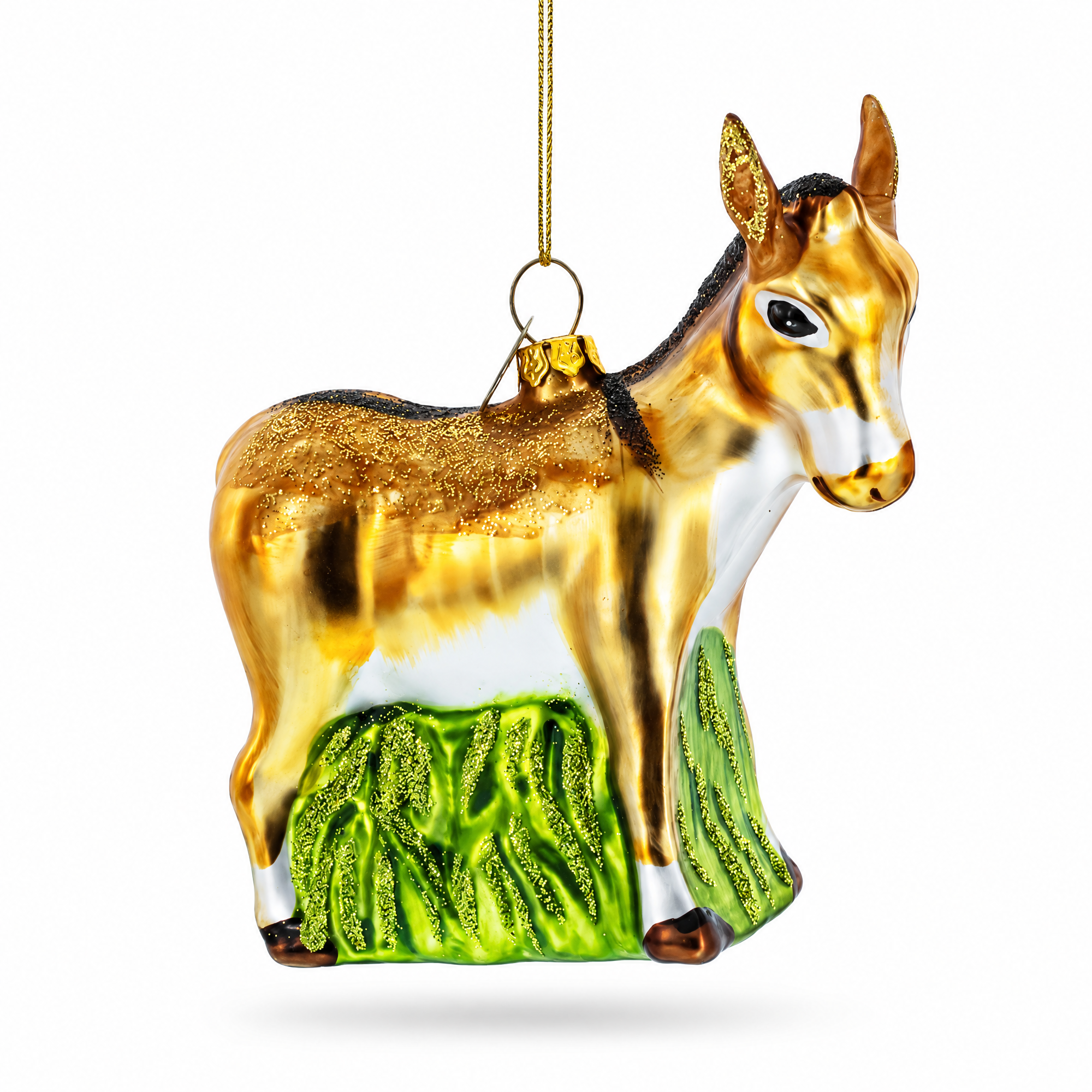 Donkey with Festive Decorations Glass Christmas Ornament