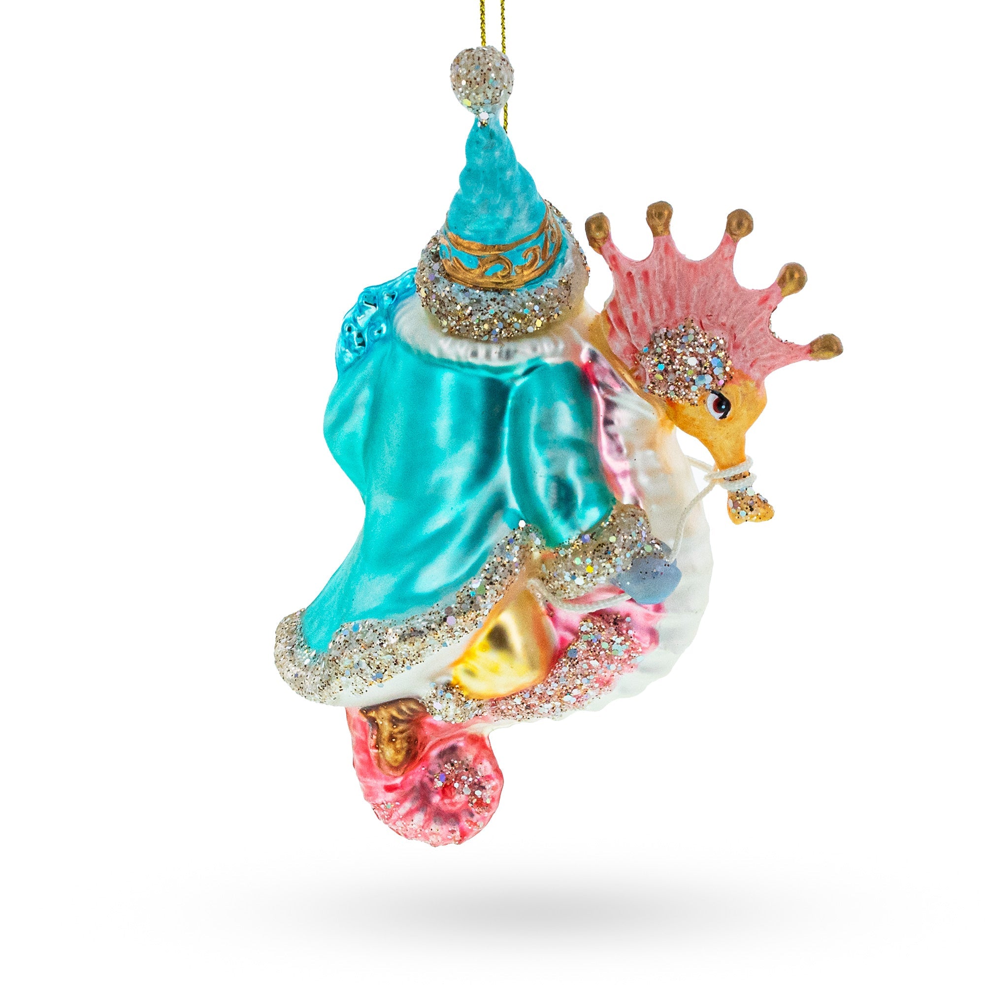 Santa Riding Seahorse Glass Christmas Ornament