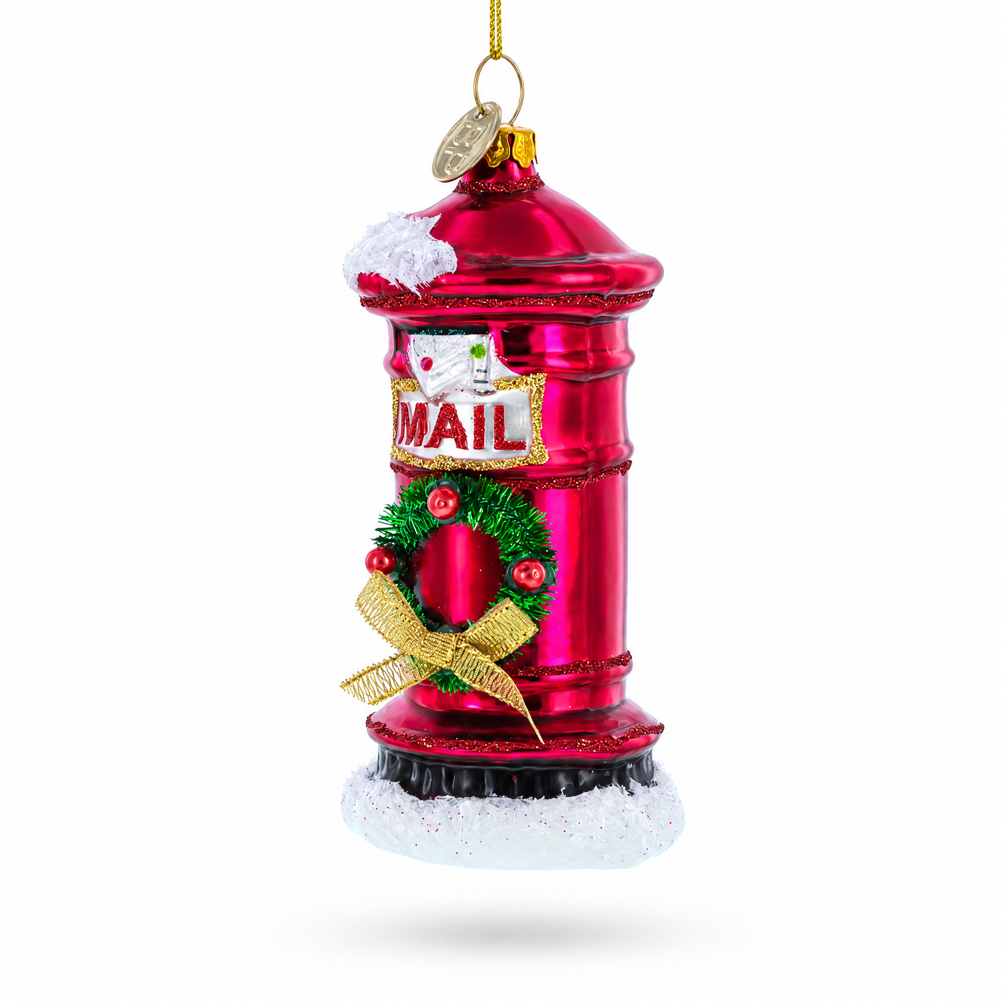 Red Mailbox with Letter to Santa Glass Christmas Ornament