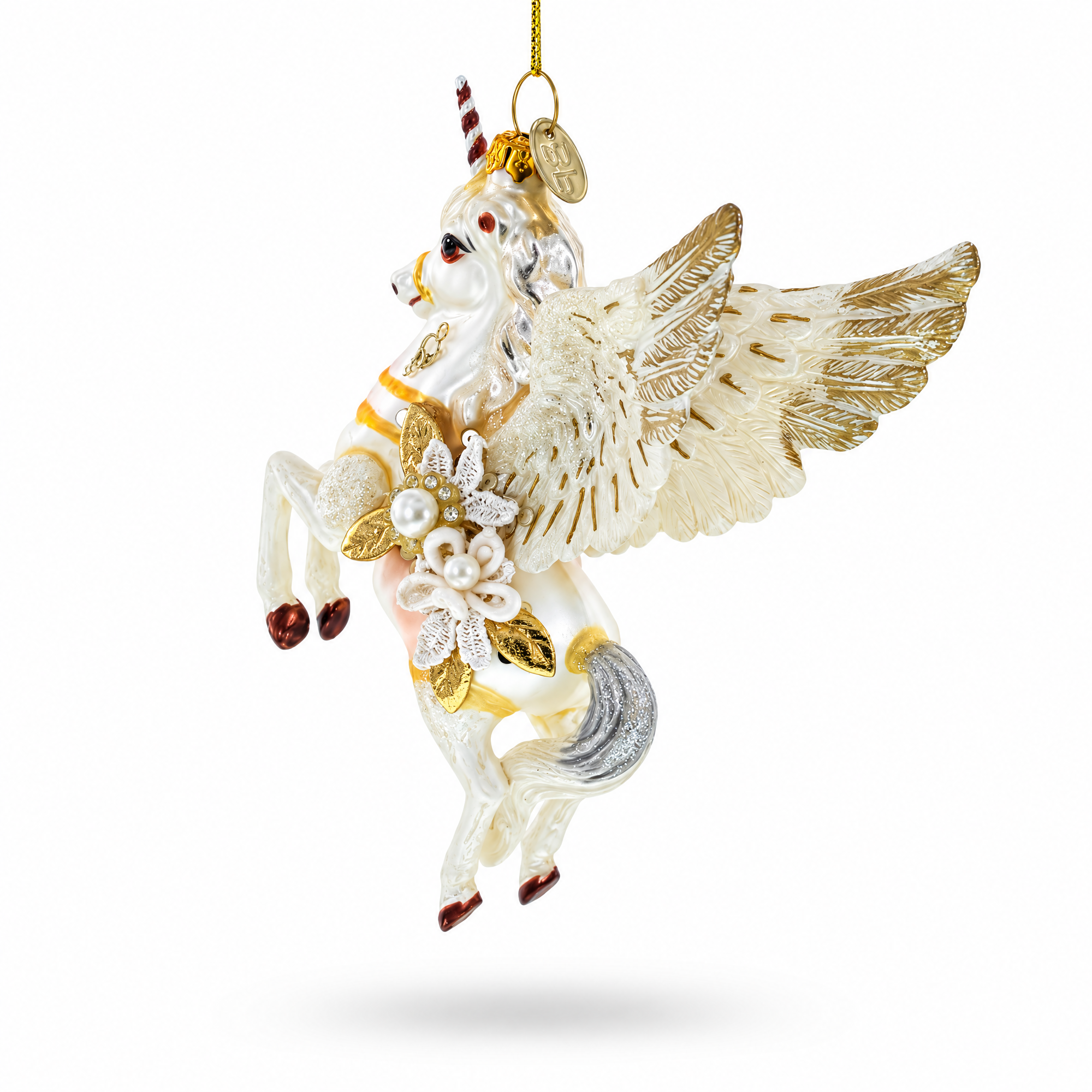 White Unicorn Glass Christmas Ornament