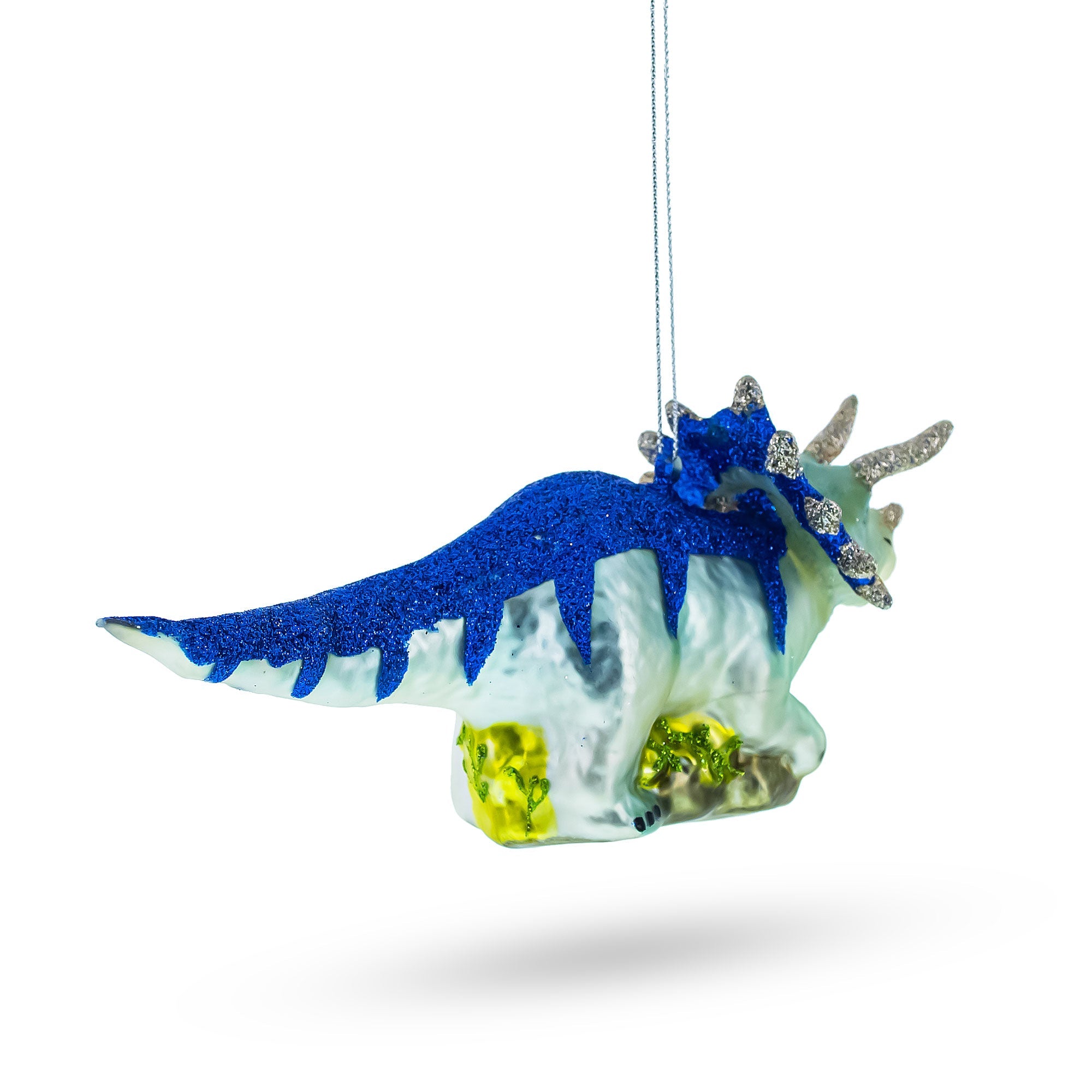 Glittered Dinosaur Glass Christmas Ornament