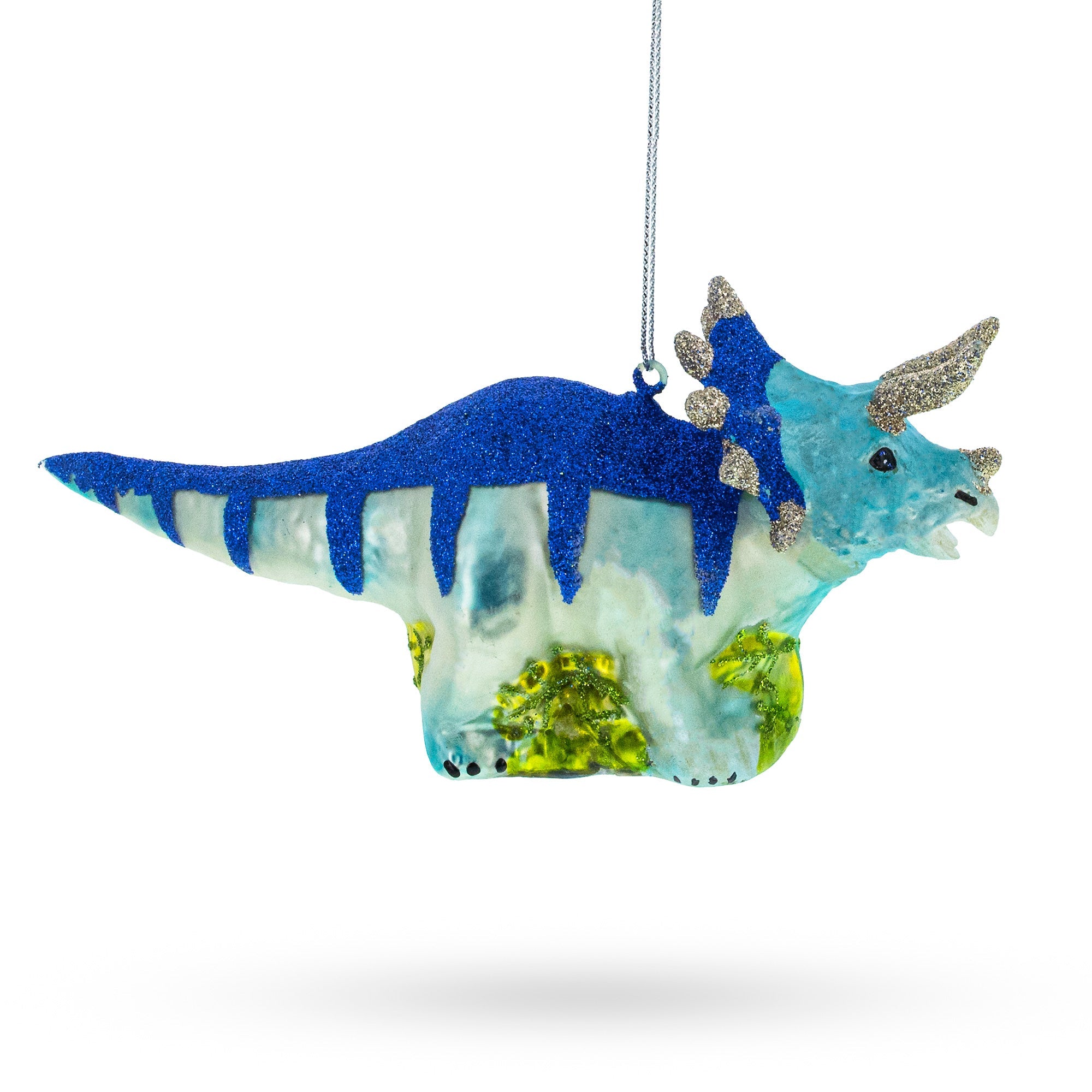 Glittered Dinosaur Glass Christmas Ornament