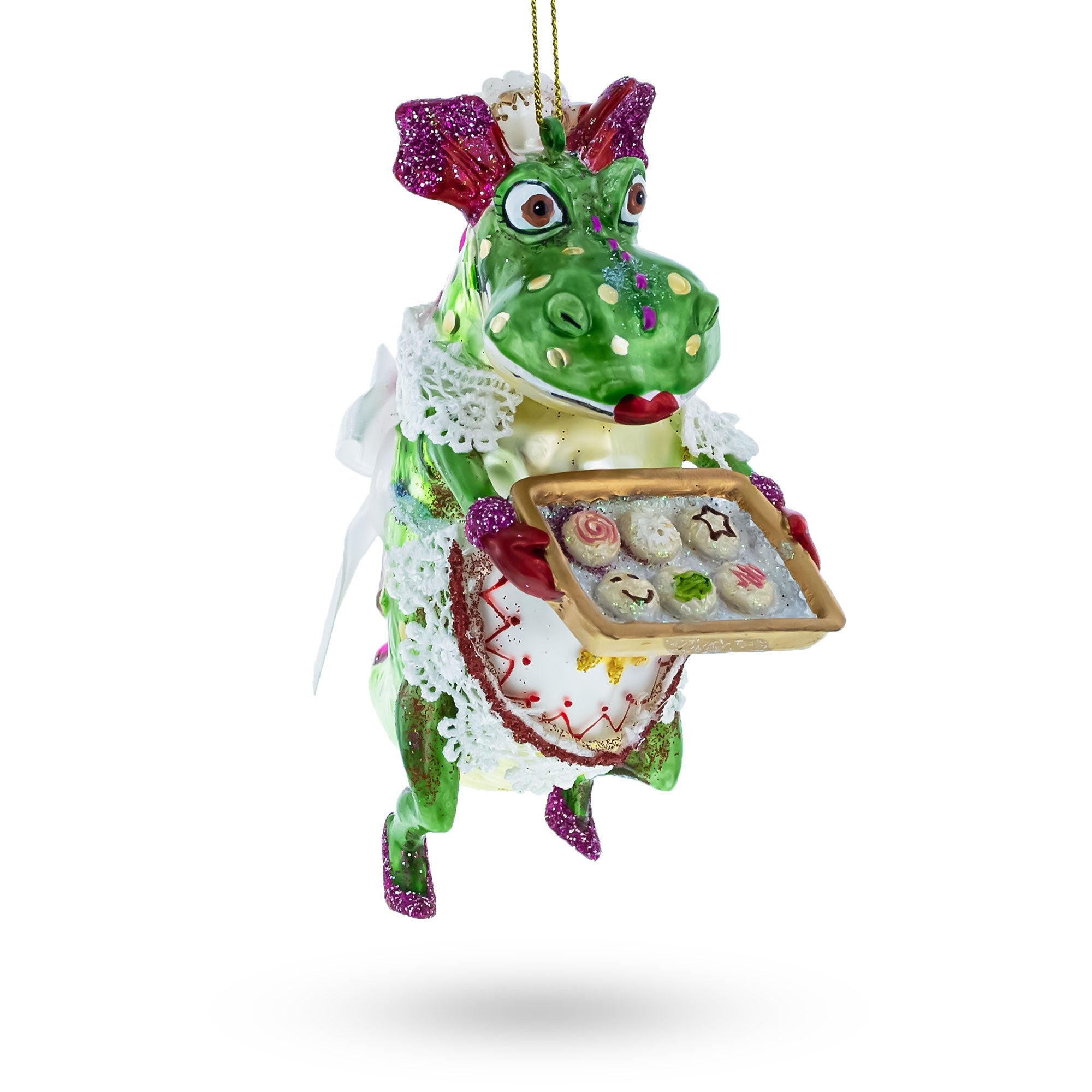 Cookie-Bearing Dragon Delight Glass Christmas Ornament