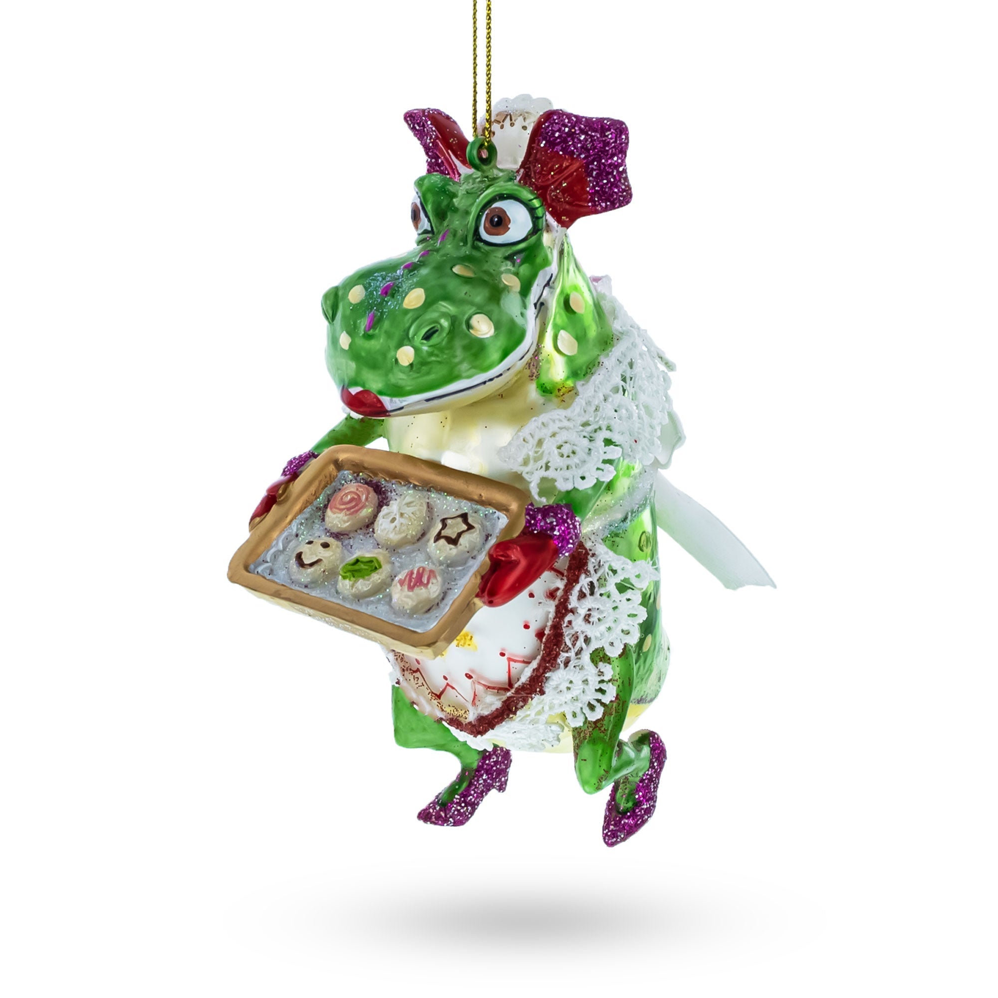 Cookie-Bearing Dragon Delight Glass Christmas Ornament