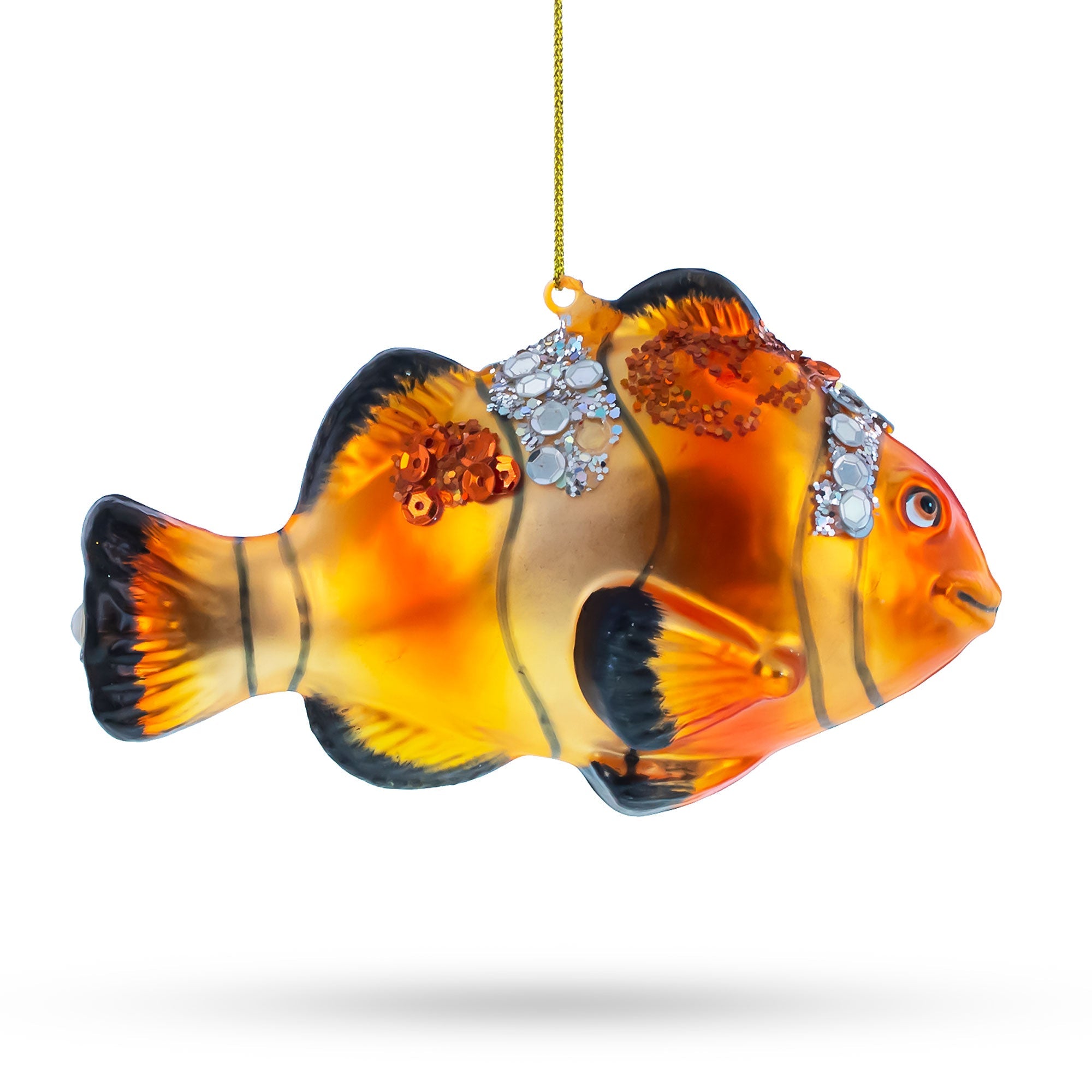 Clownfish in Sparkle Glass Christmas Ornament