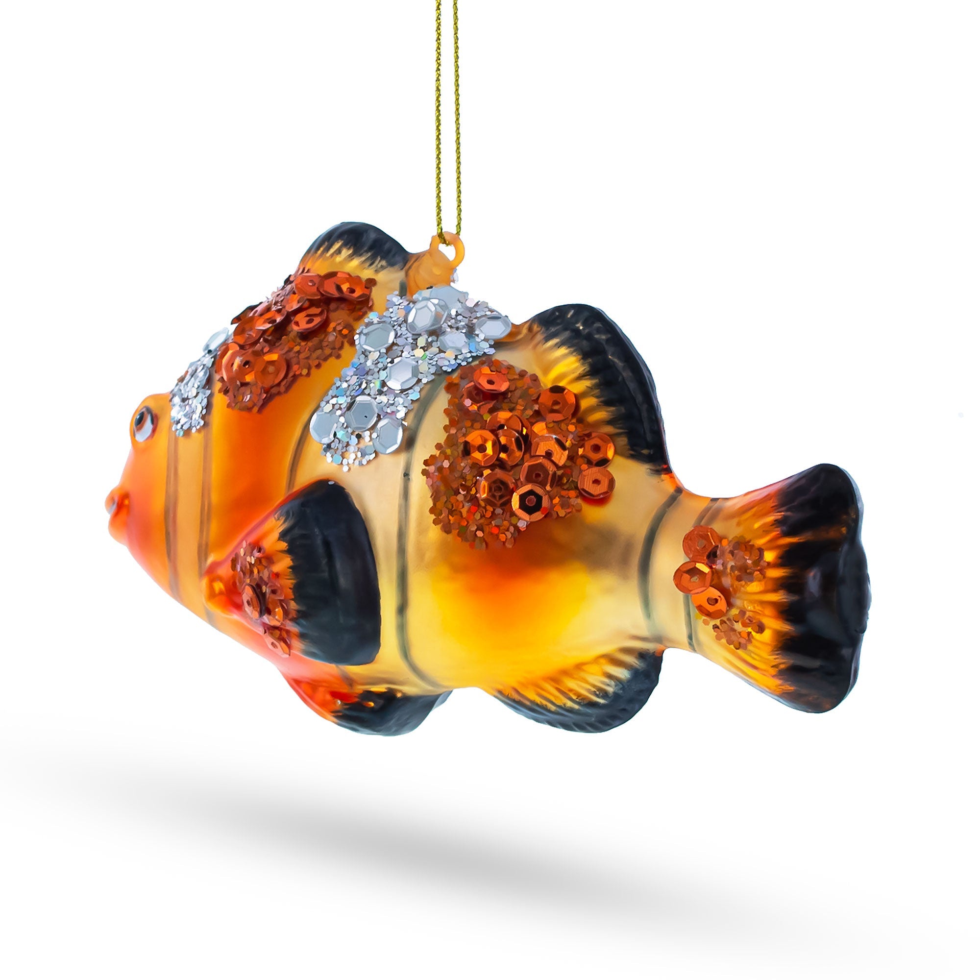 Clownfish in Sparkle Glass Christmas Ornament