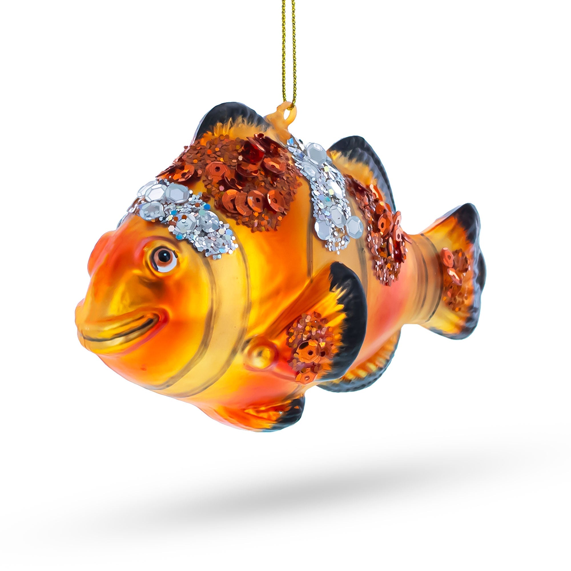Clownfish in Sparkle Glass Christmas Ornament