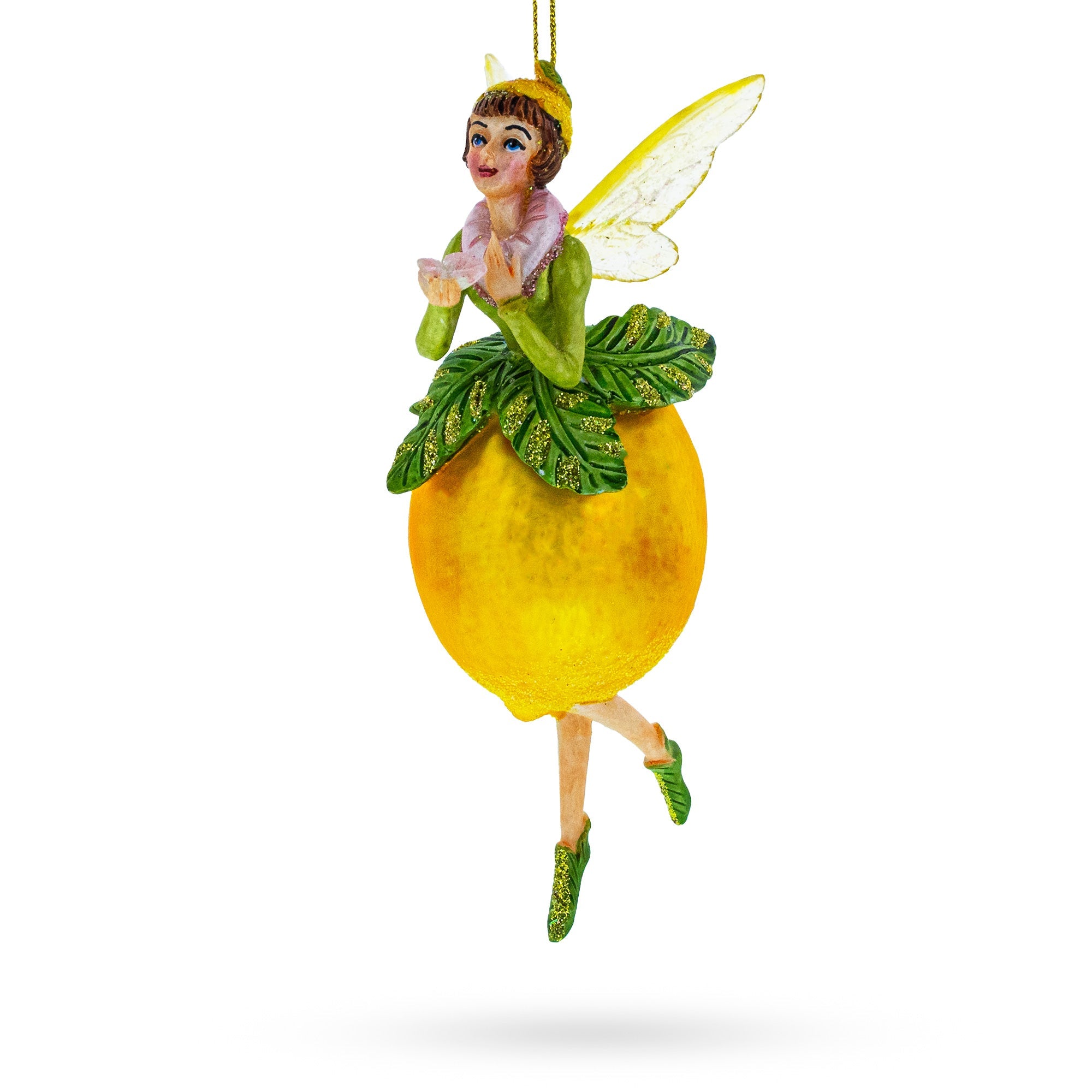 Enchanting Citrus Lemon Fairy Glass Christmas Ornament