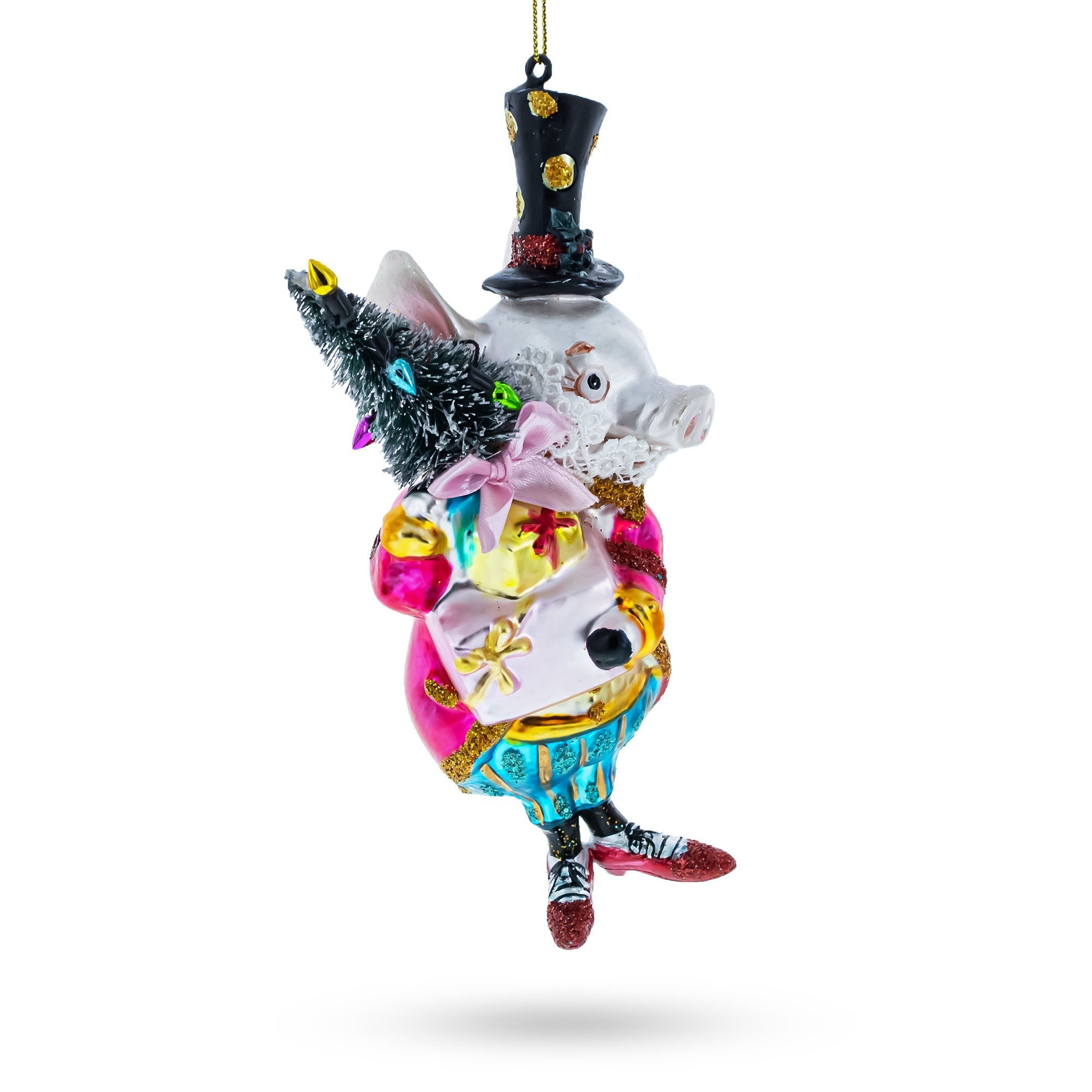 Vintage-Style Dapper Pig Glass Christmas Ornament