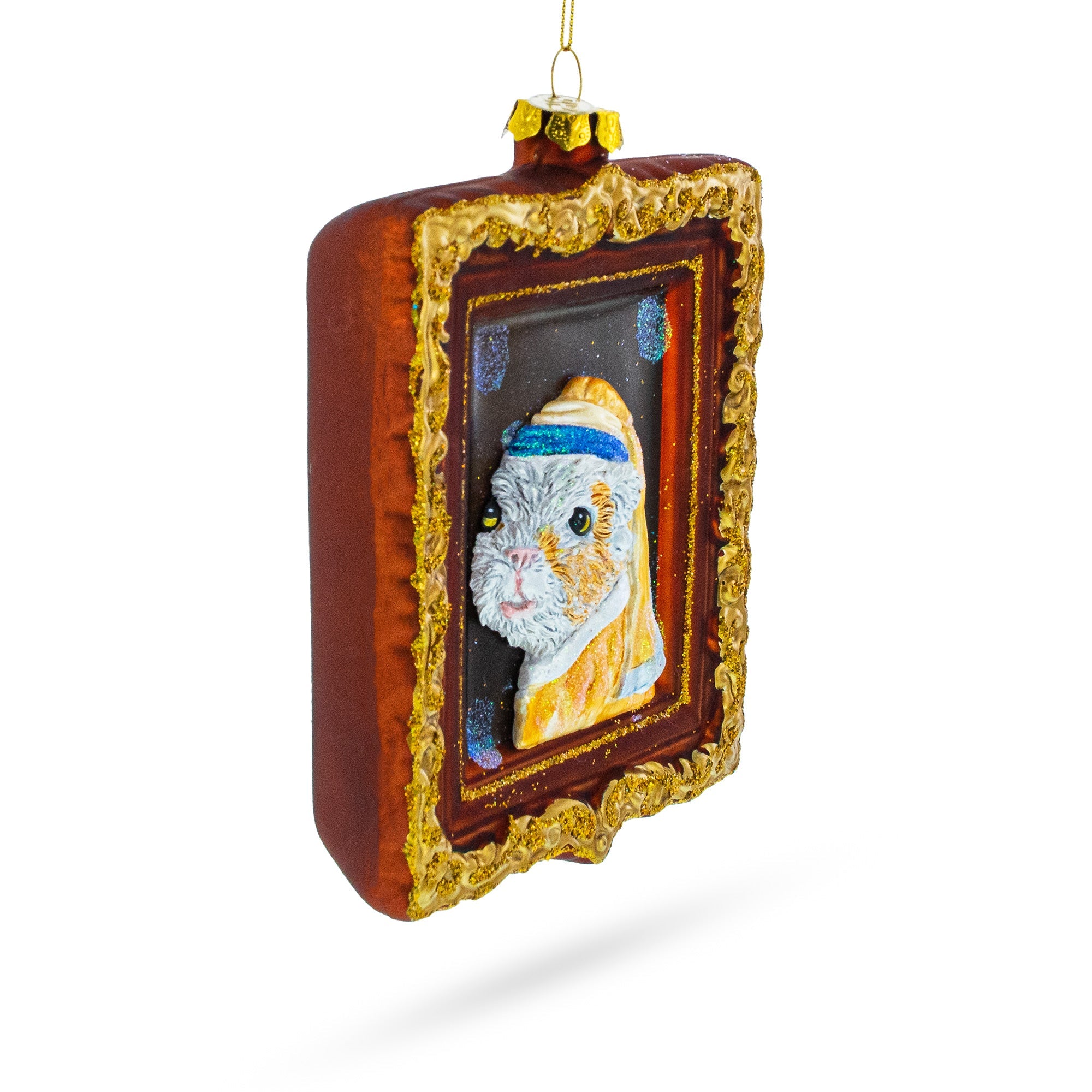 Dog as 'Girl with a Pearl Earring' Painting Glass Christmas Ornament