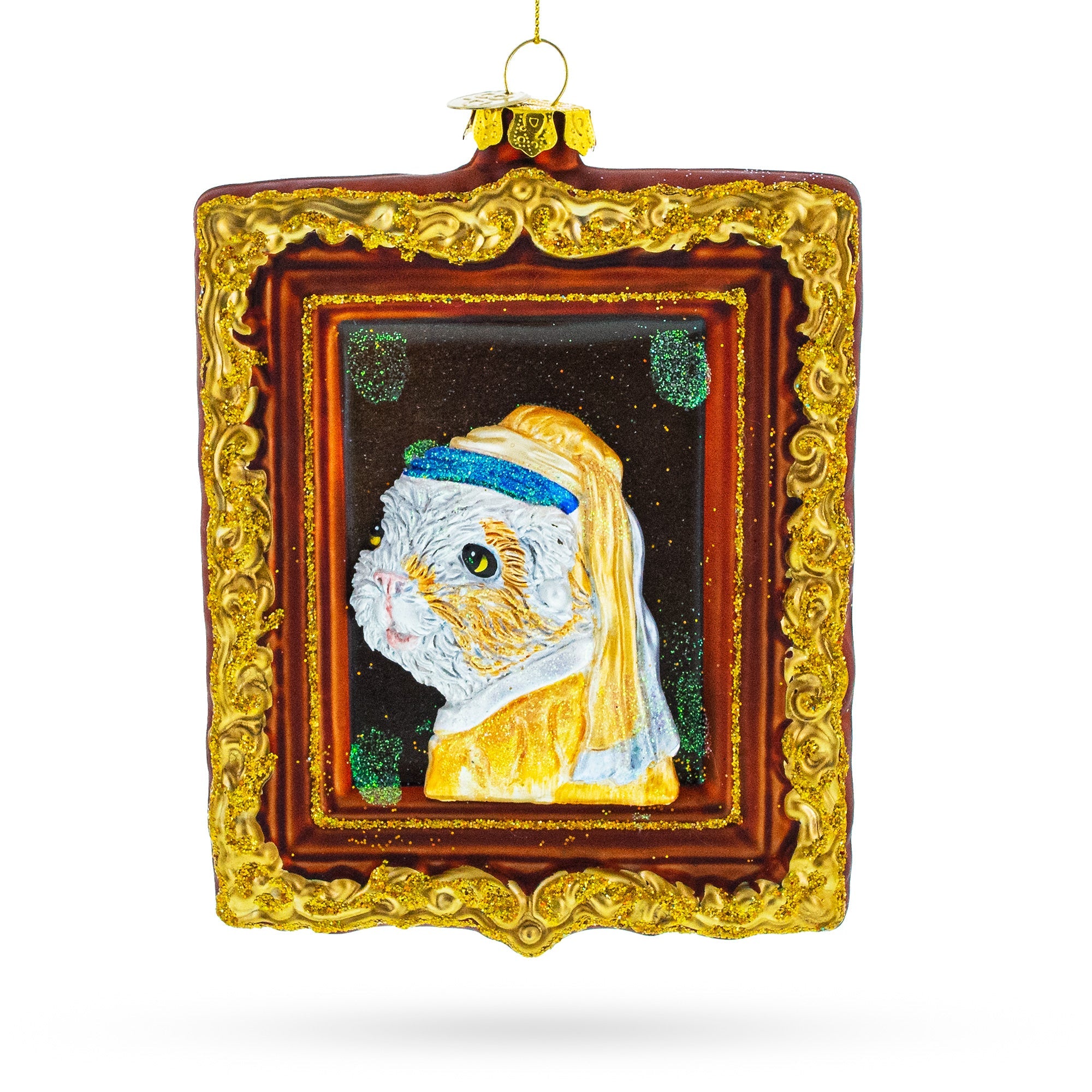 Dog as 'Girl with a Pearl Earring' Painting Glass Christmas Ornament