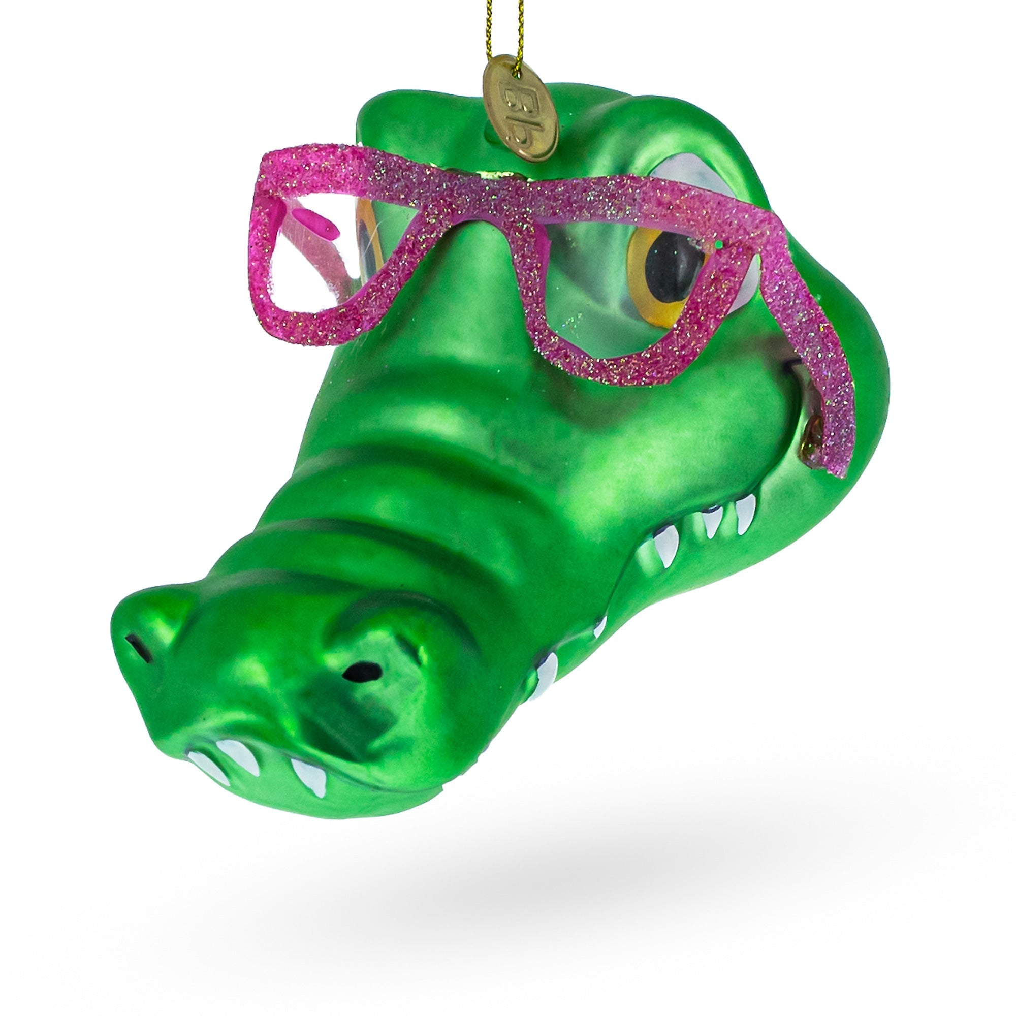 Alligator Head with Glasses Glass Christmas Ornament