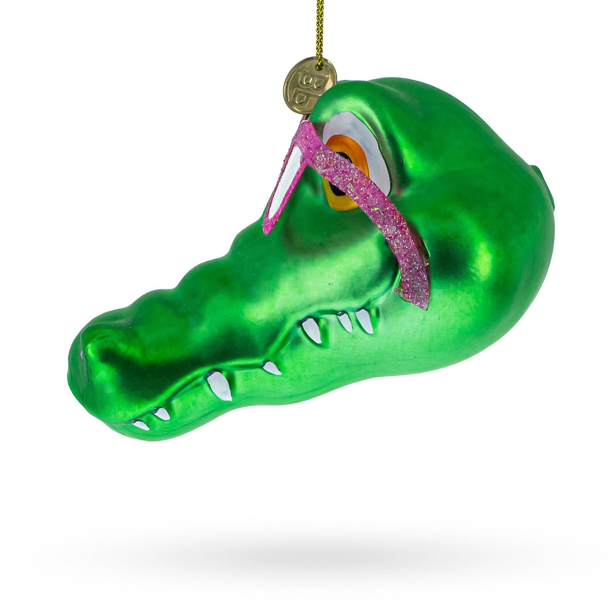 Alligator Head with Glasses Glass Christmas Ornament