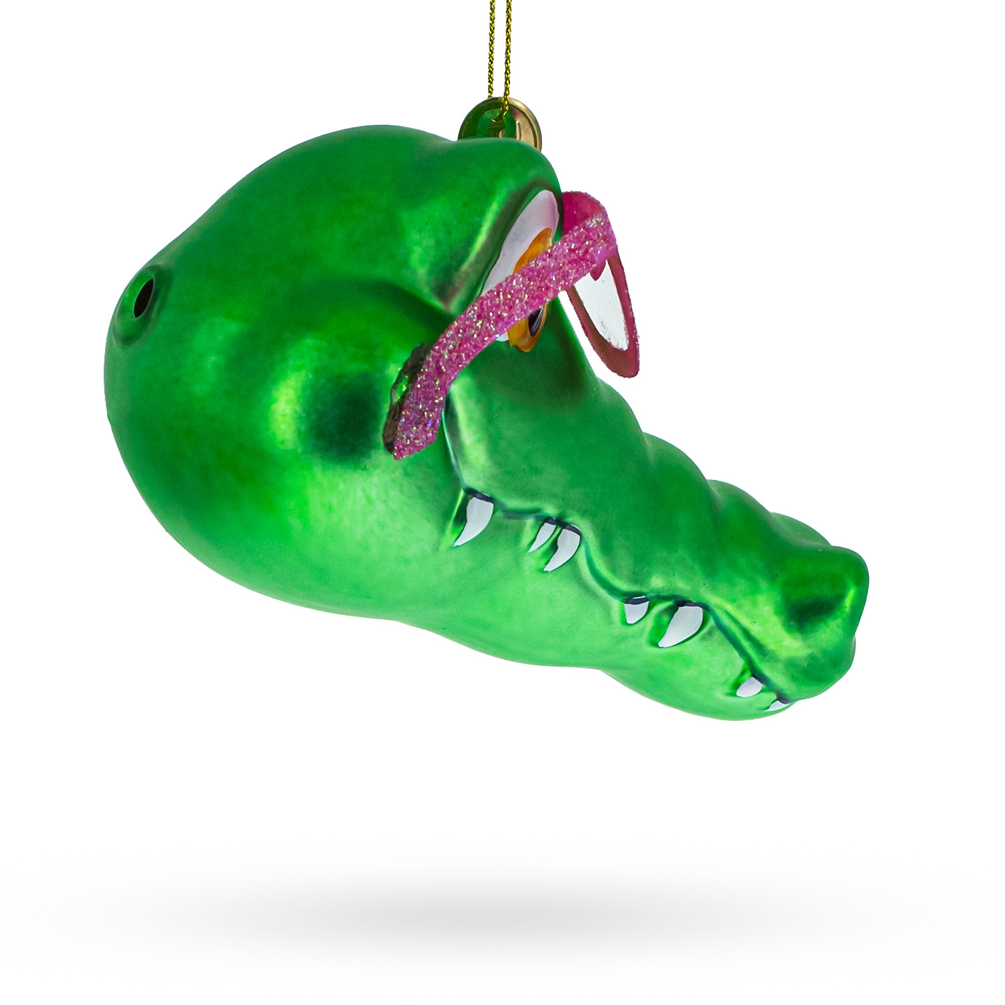 Alligator Head with Glasses Glass Christmas Ornament