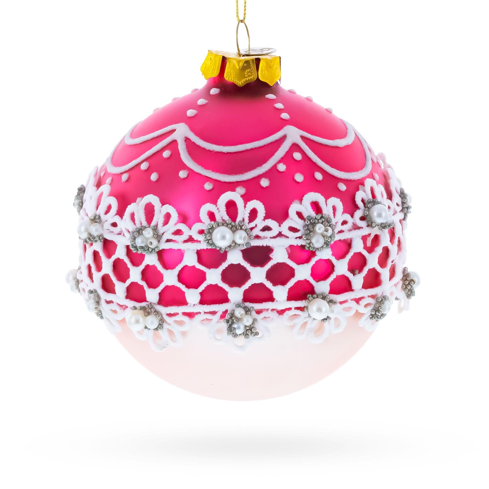 Elegant Laced Pink Glass Christmas Ornament